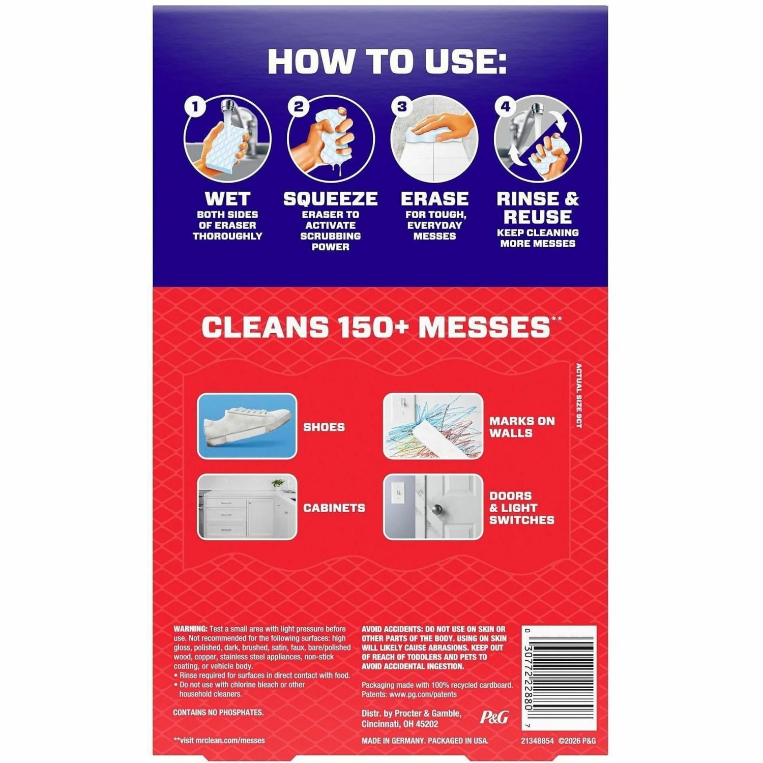 Mr. Clean Magic Eraser Extra-Durable Whole Home - 0.9in Height x 4.6in Width x 2.2in Depth - 9/Box - 2 / Carton - White - Image 4