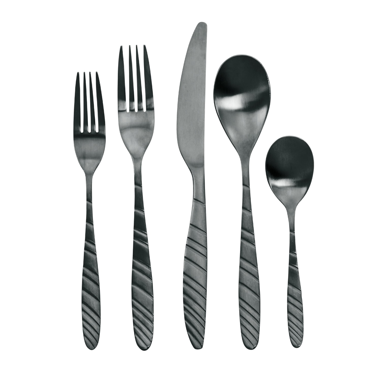 MegaChef La Vague 20-Piece Stainless-Steel Flatware Set, Matte Black - Image 3