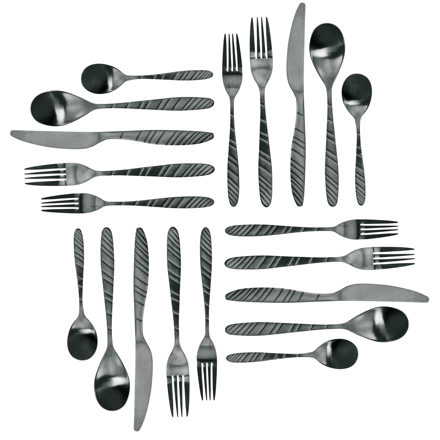 MegaChef La Vague 20-Piece Stainless-Steel Flatware Set, Matte Black - Image 4