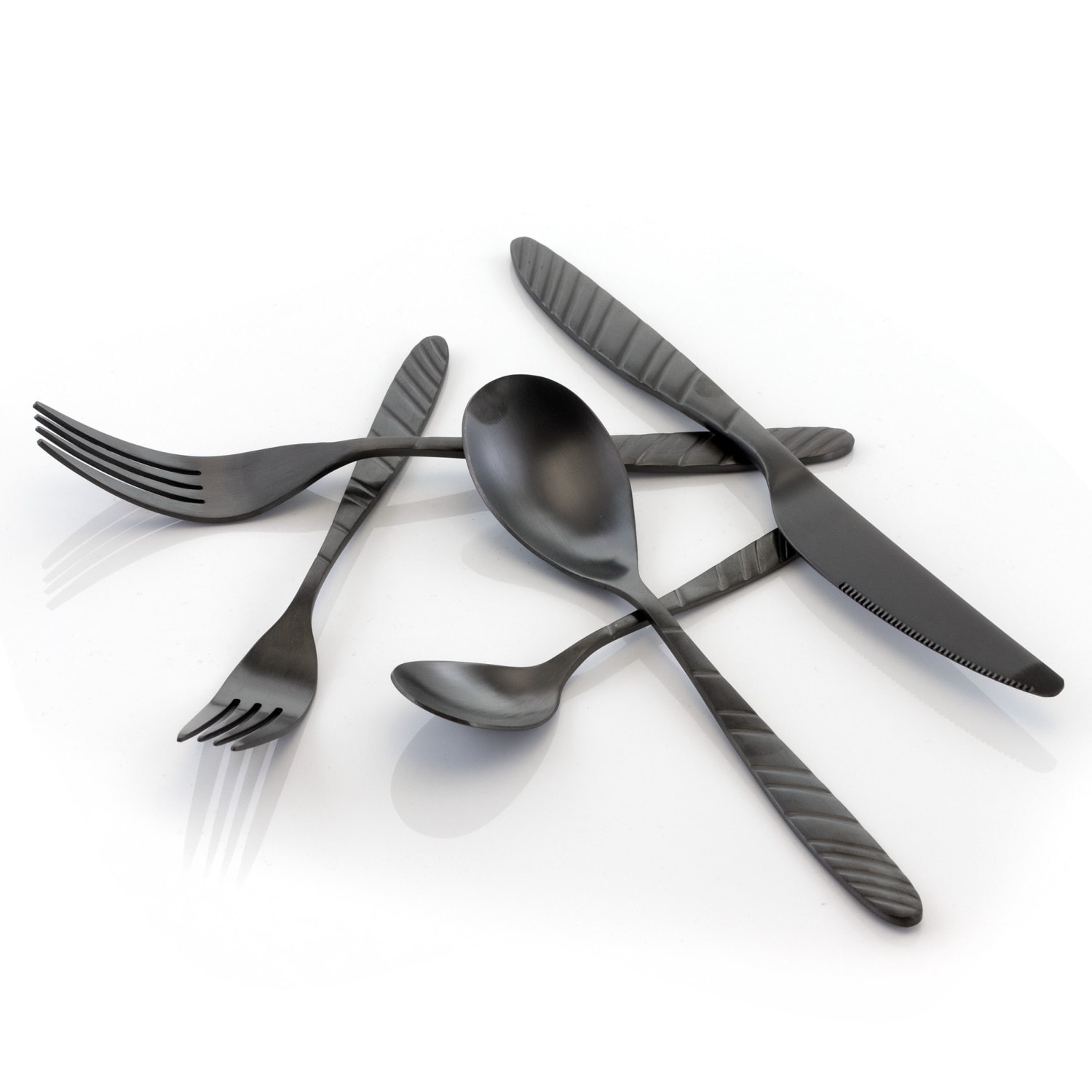 MegaChef La Vague 20-Piece Stainless-Steel Flatware Set, Matte Black - Image 5