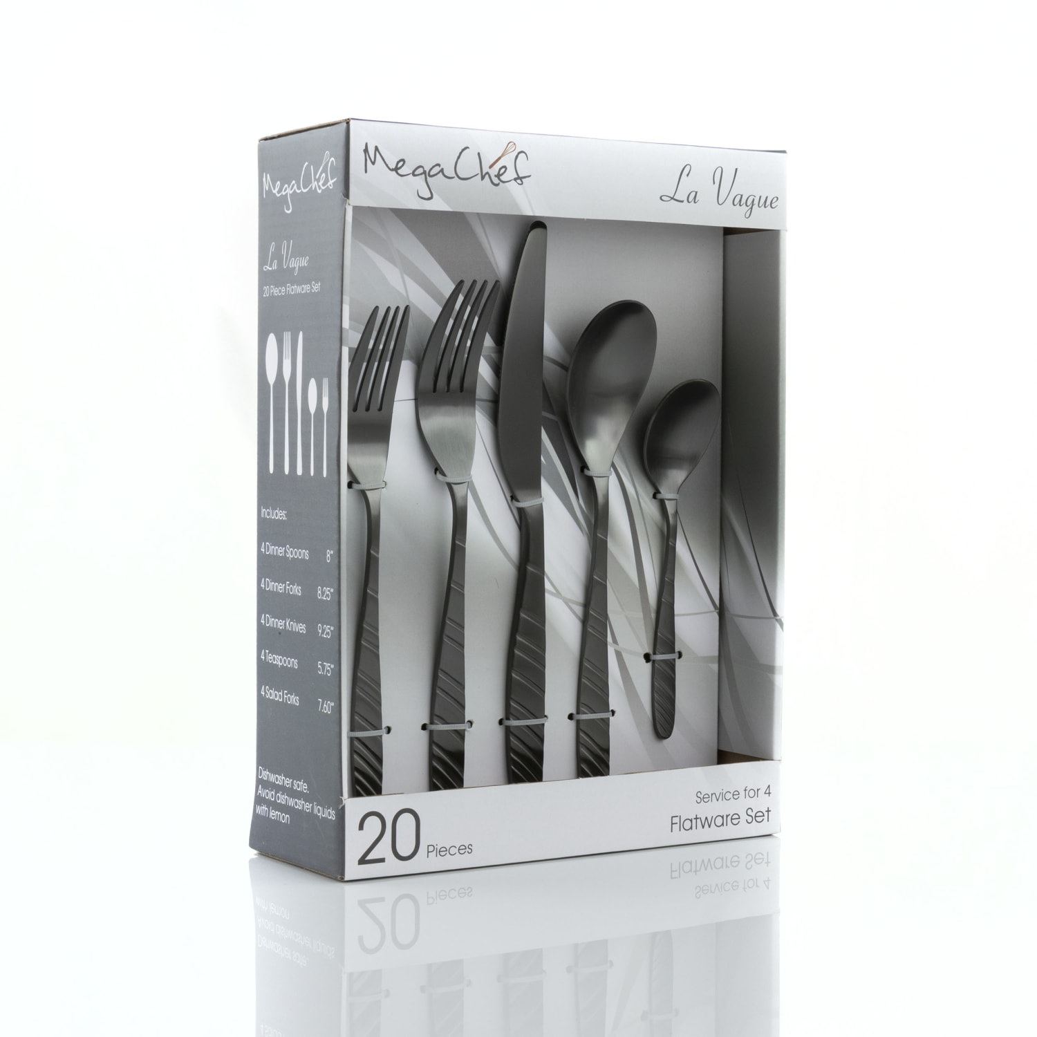MegaChef La Vague 20-Piece Stainless-Steel Flatware Set, Matte Black - Image 6