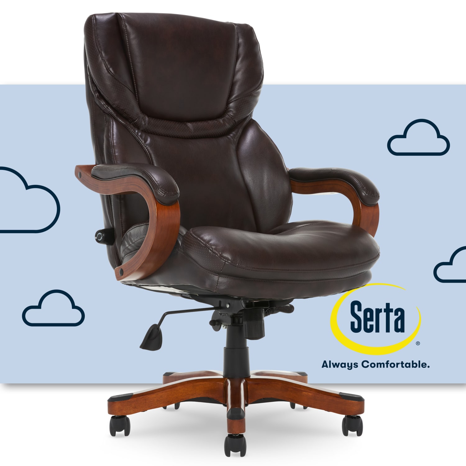 Serta Conway Big & Tall Bonded Leather High-Back Office Chair, Biscuit/Espresso - Image 3
