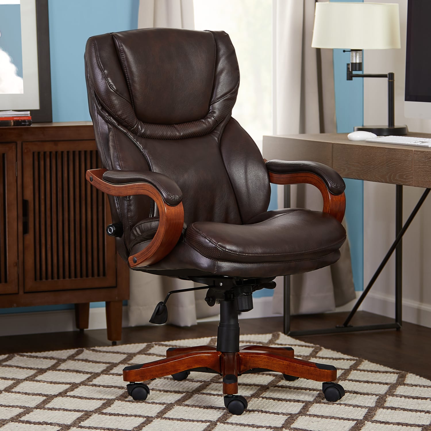 Serta Conway Big & Tall Bonded Leather High-Back Office Chair, Biscuit/Espresso - Image 4