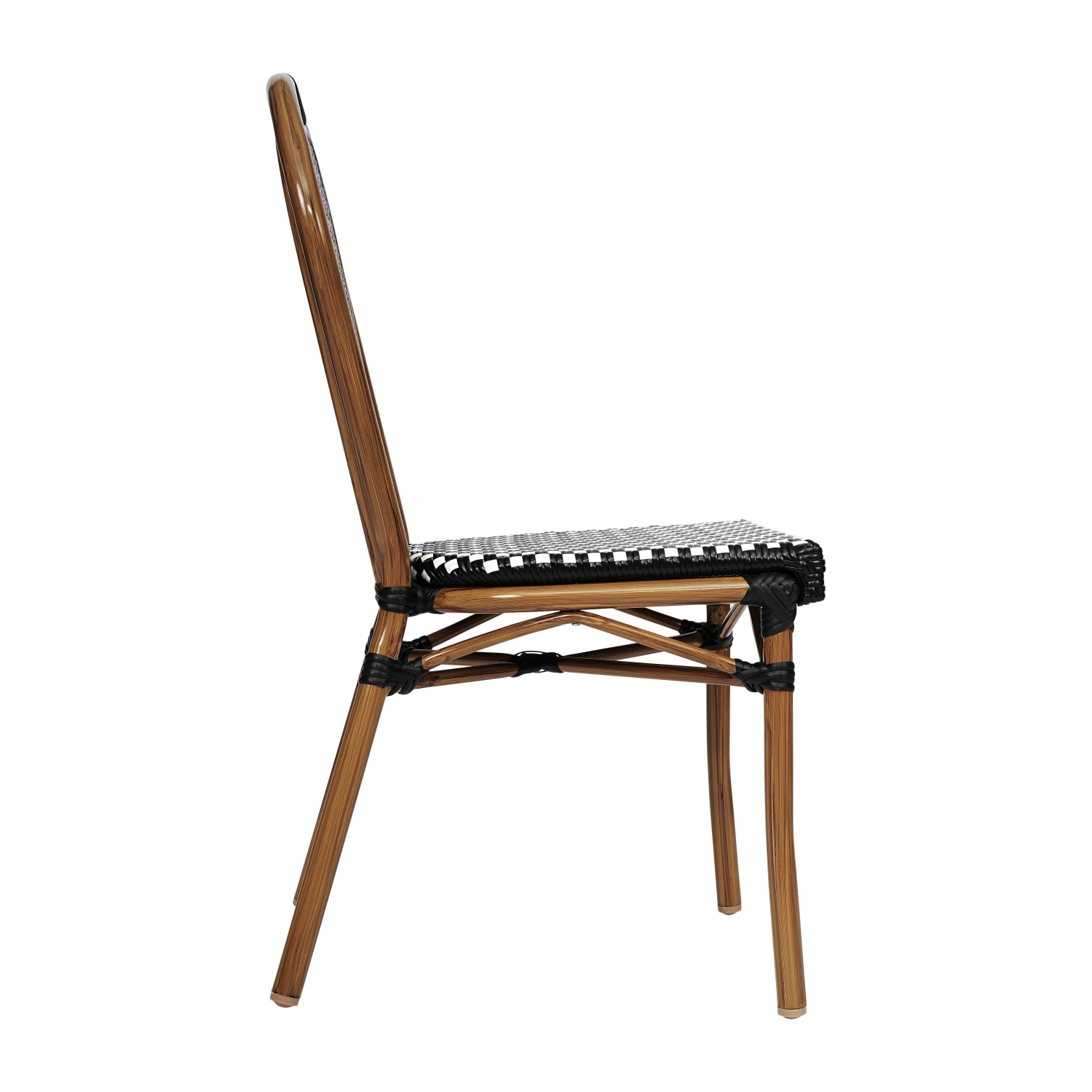 Flash Furniture 4 Pack Lourdes IndoorOutdoor Commercial Thonet Bistro Stacking Chair PE Rattan and Aluminum Frame Black WhiteNatural Frame PopularChairscom Flash Furniture 4 Pack Lourdes IndoorOutdoor Commercial Thonet Bistro Stacking Chair PE Rattan and Aluminum Frame Black WhiteNatural Frame PopularChairscom