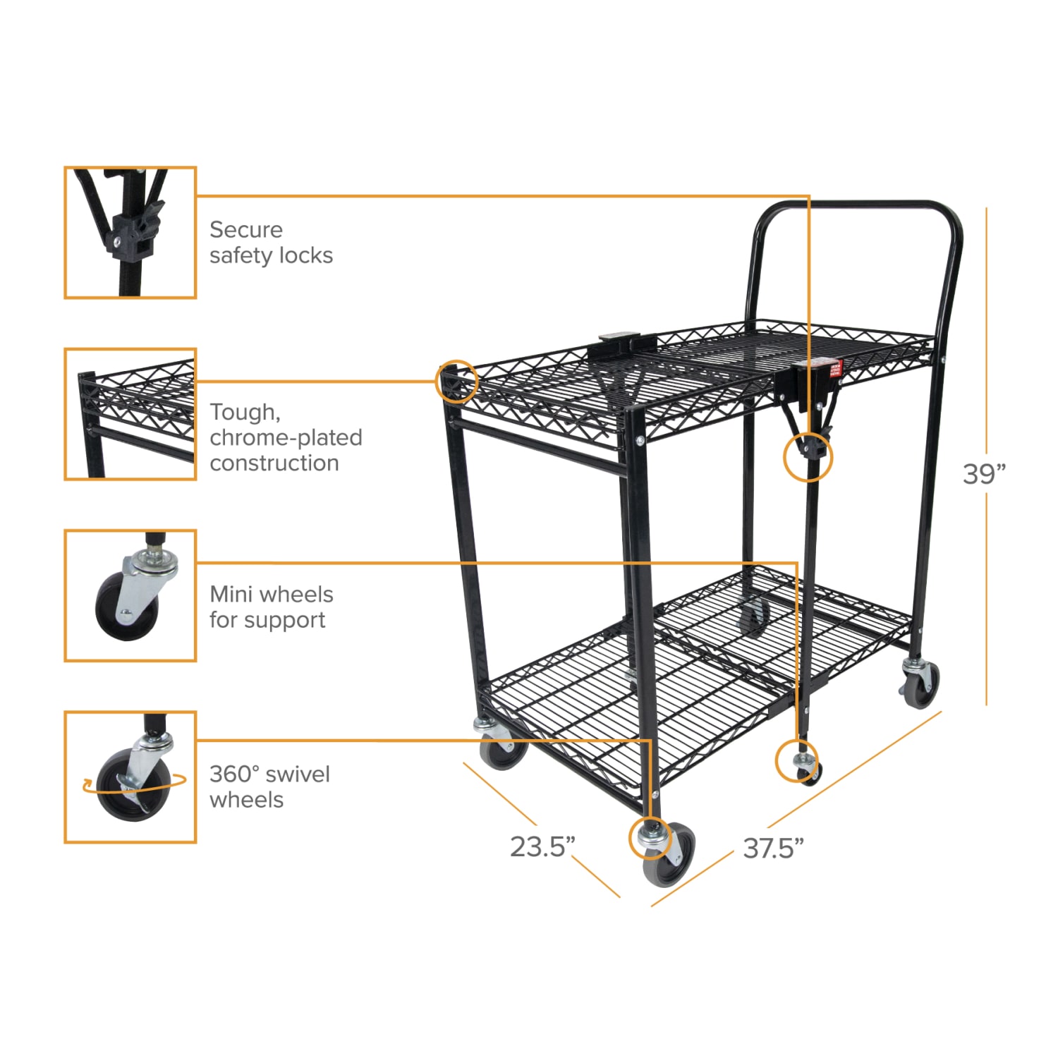 Bostitch Large Stow-Away Folding Cart, 39in x 23-1/2in x 37-1/2in, Black - Image 4