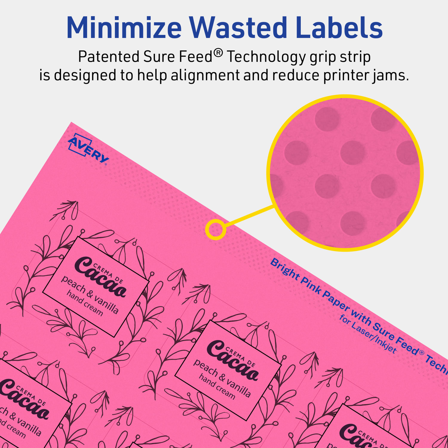 Avery Print-To-The-Edge Labels With Sure Feed Technology And Easy Peel, 94233-BPP40, Rectangle, 1-13/16in x 2-3/16in, Matte Bright Pink, Pack of 480 - Image 5
