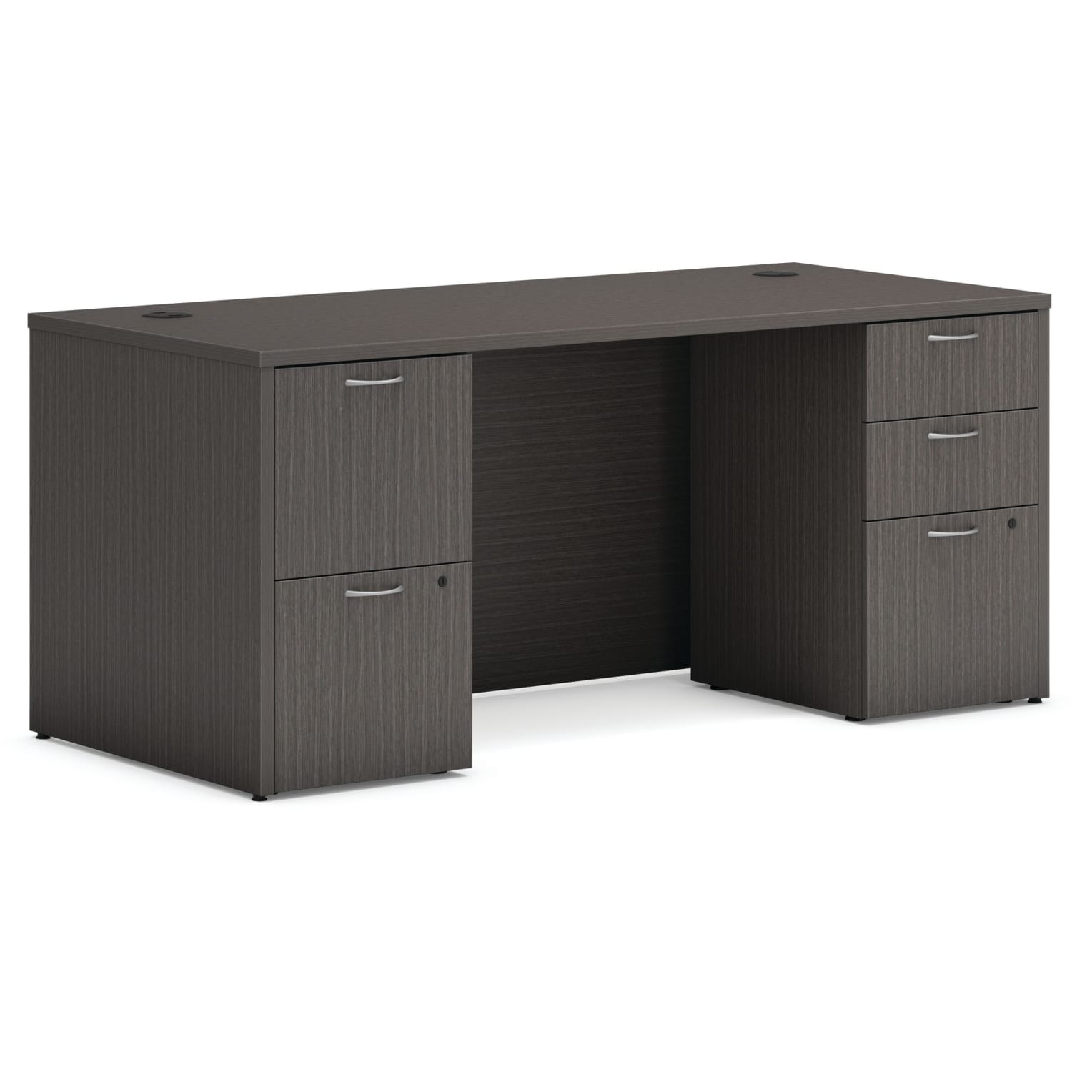 HON Mod 66inW Double-Pedestal Computer Desk, Slate Teak - Image 3