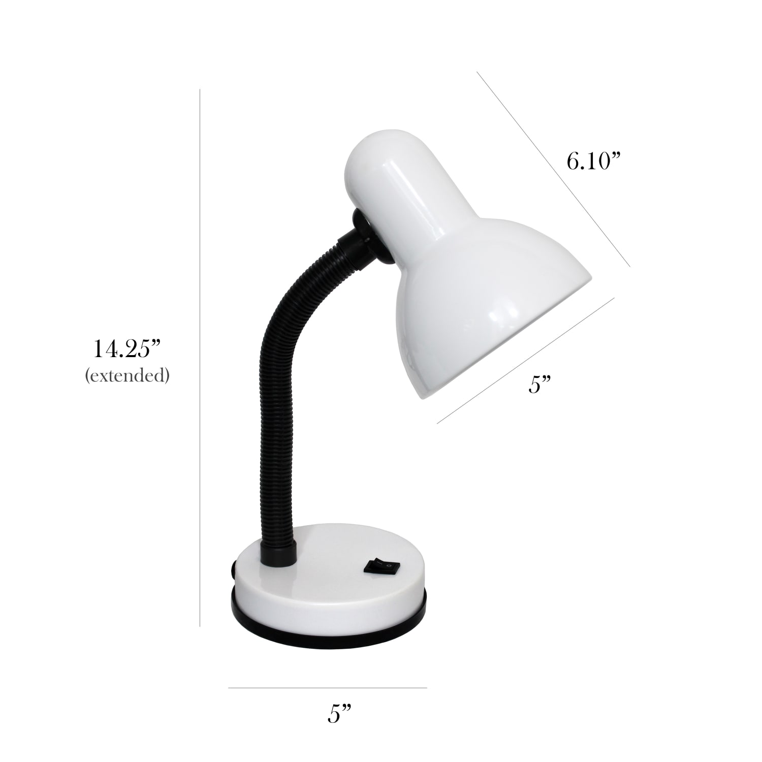 Simple Designs Basic Desk Lamp, Adjustable Height, 13inH, White Shade/White Base - Image 4