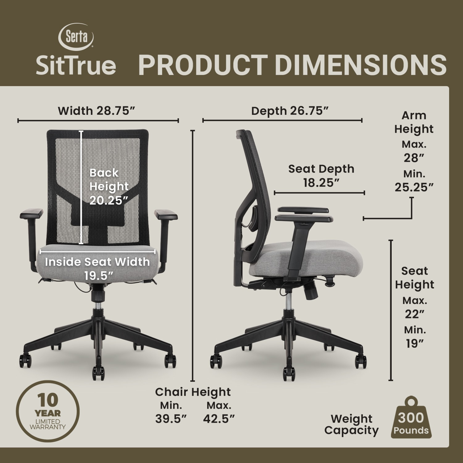 Serta Commercial Eco 2000 Ergonomic Mesh Mid Back Task Chair 43 Recycled Gray PopularChairscom
