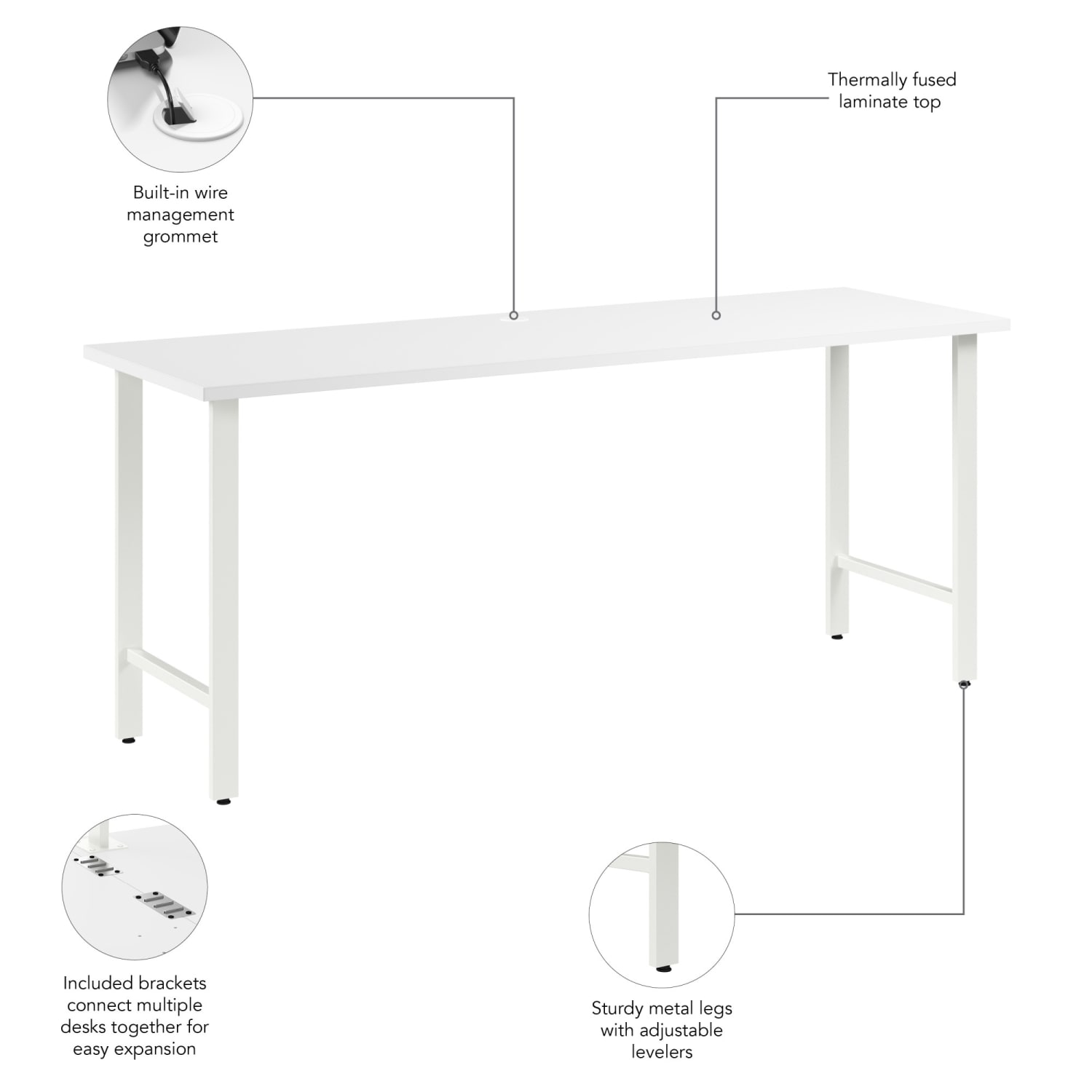 Bush Business Furniture Hustle 72inW Computer Desk With Metal Legs, White, Standard Delivery - Image 6
