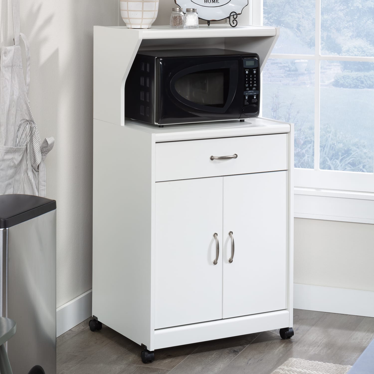 Sauder 25inW Storage, Microwave And Kitchen Cart, Glacier White - Image 5