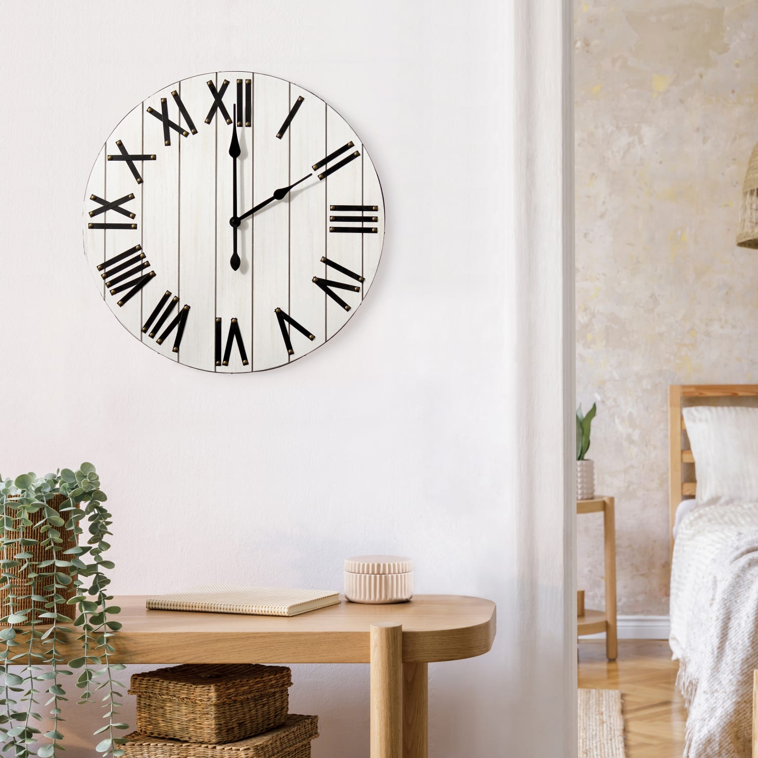 Elegant Designs Handsome Rustic Farmhouse Wood Wall Clock, 21in, Whitewash - Image 6