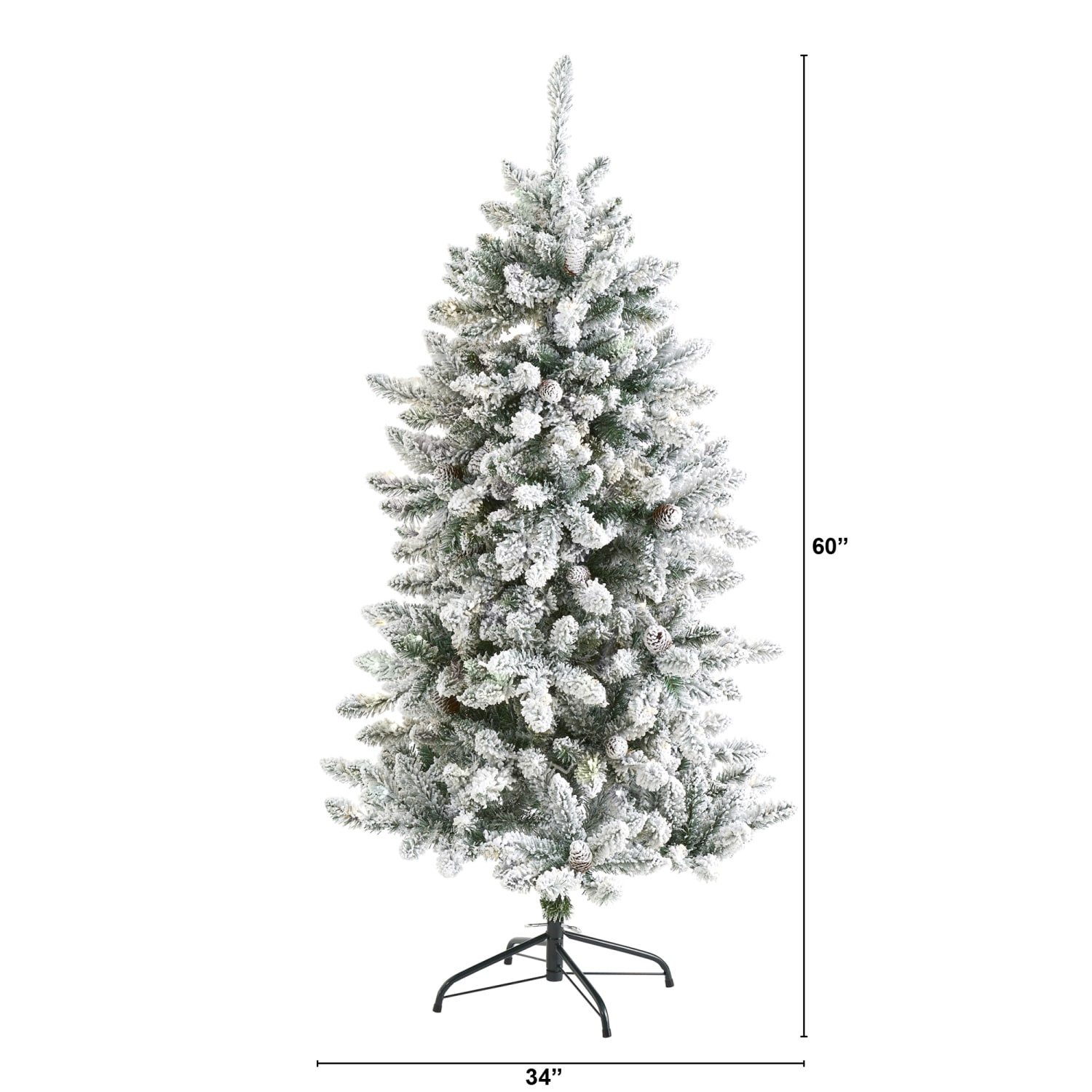 Nearly Natural Flocked Livingston Fir 60inH Artificial Christmas Tree With Pine Cones And Bendable Branches, 60inH x 34inW x 34inD, Green - Image 3