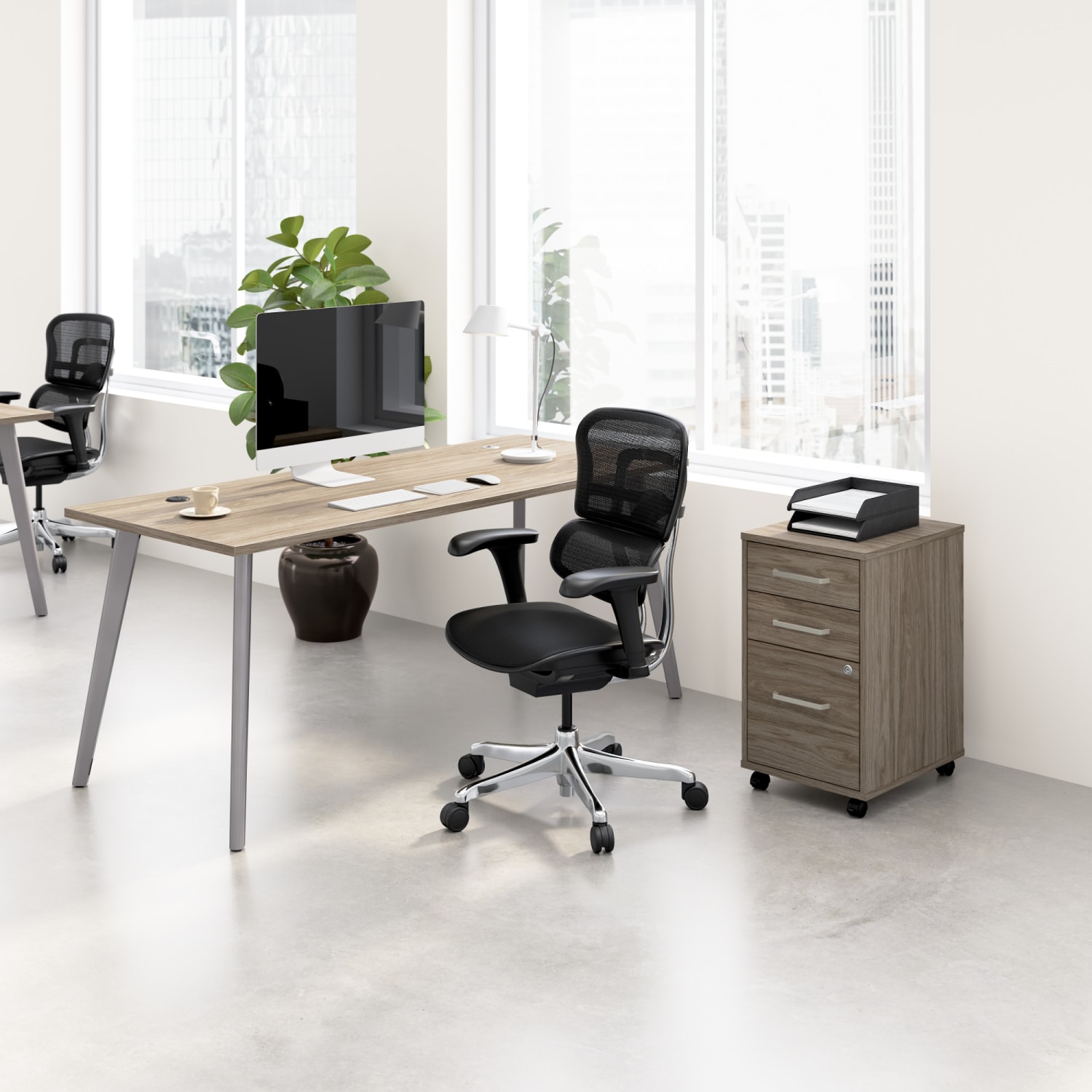 WorkPro Motiva 72inW Modern Office Desk With 3-Drawer Rolling File Cabinet, Modern Hickory, Standard Delivery - Image 3