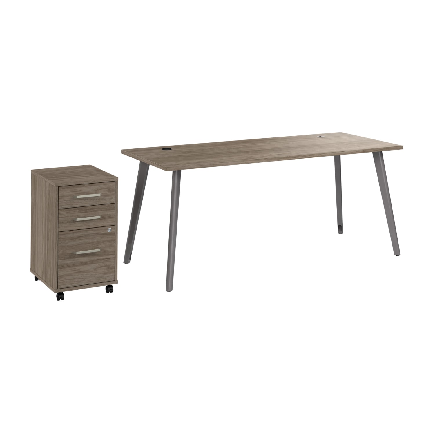 WorkPro Motiva 72inW Modern Office Desk With 3-Drawer Rolling File Cabinet, Modern Hickory, Standard Delivery - Image 5