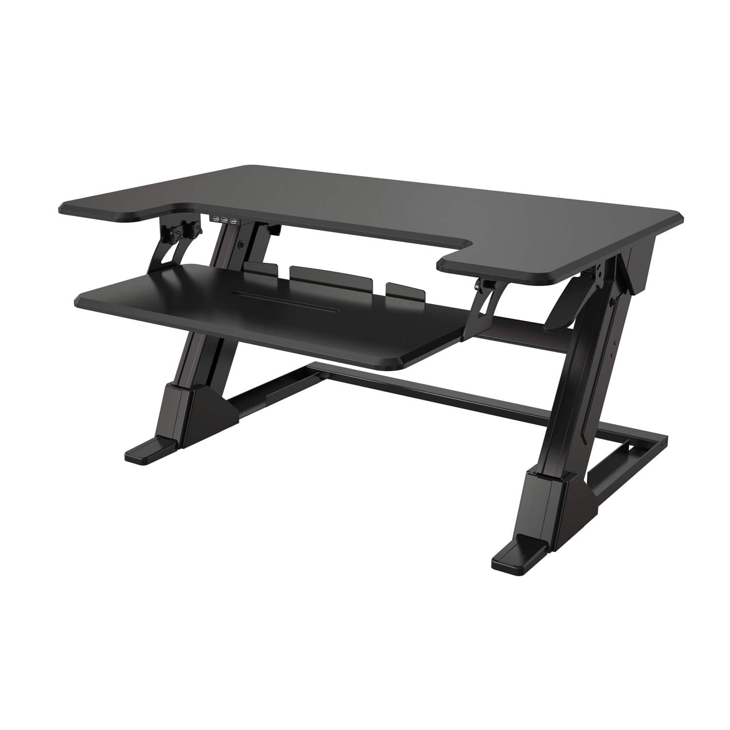 Realspace P20 Standing Desk Converter With USB And Keyboard Tray, 19-3/10inH x 35-2/5inW x 23-1/5inD, Black - Image 5