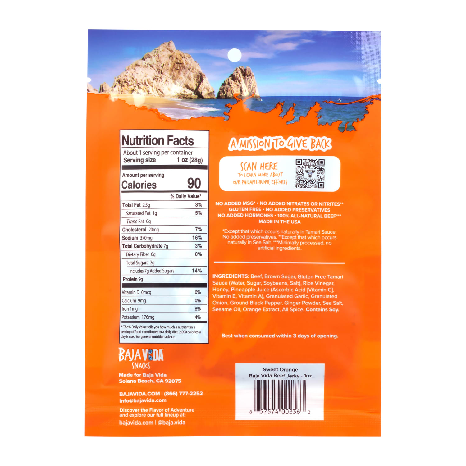 Baja Vida Beef Jerky Sweet Orange Snack Packs, 1.0 Oz, Box Of 12 Packs - Image 5