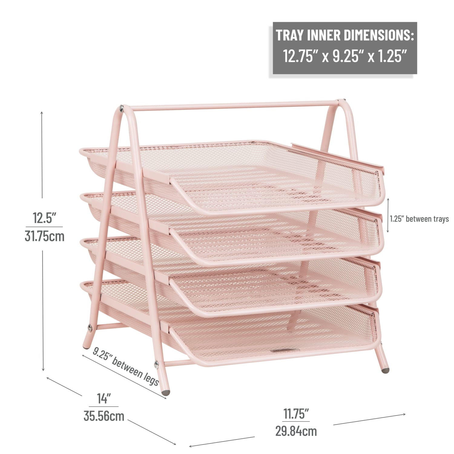Mind Reader 4-Tier Desktop Organizer Paper Tray, 12-1/2inH x 13-3/4inW x 11-3/4inD, Pink - Image 3