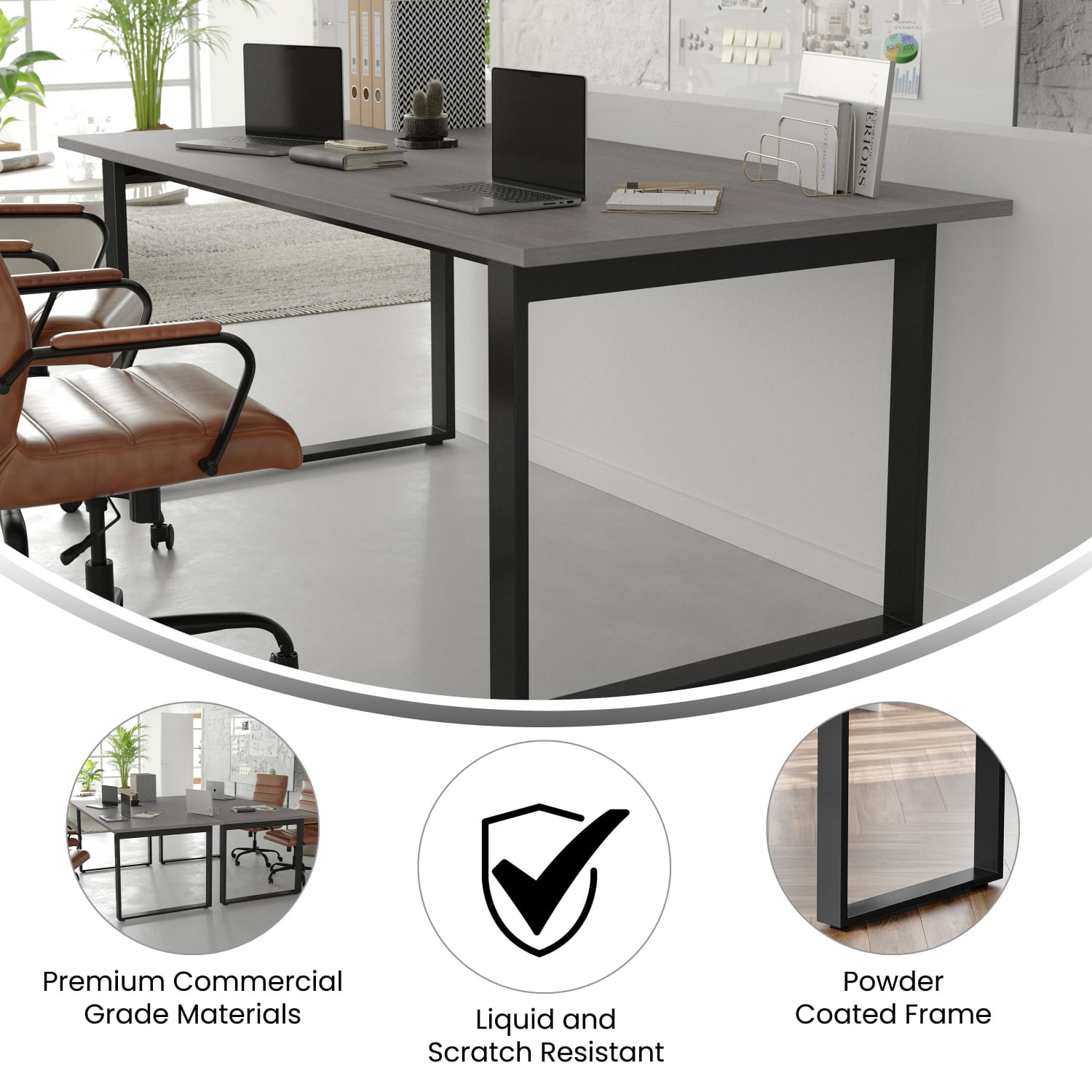 Flash Furniture Redmond Commercial 72x36 Conference Table with 1in Thick Double Sided Laminate Table Top with PVC Edging and Heavy Duty U-Frame Steel Base, Gray Oak - Image 4