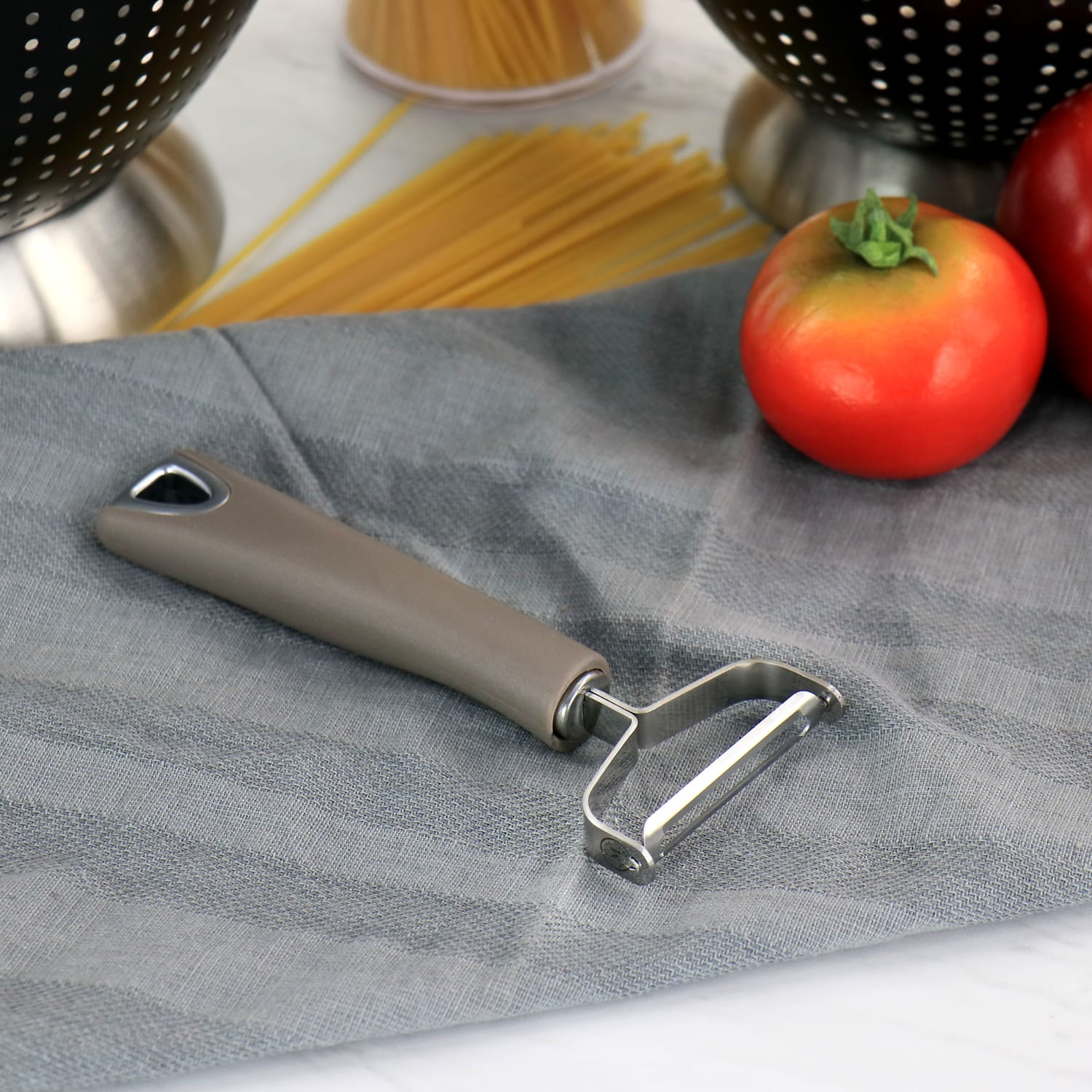Martha Stewart Stainless Steel Swivel Peeler, Taupe - Image 4