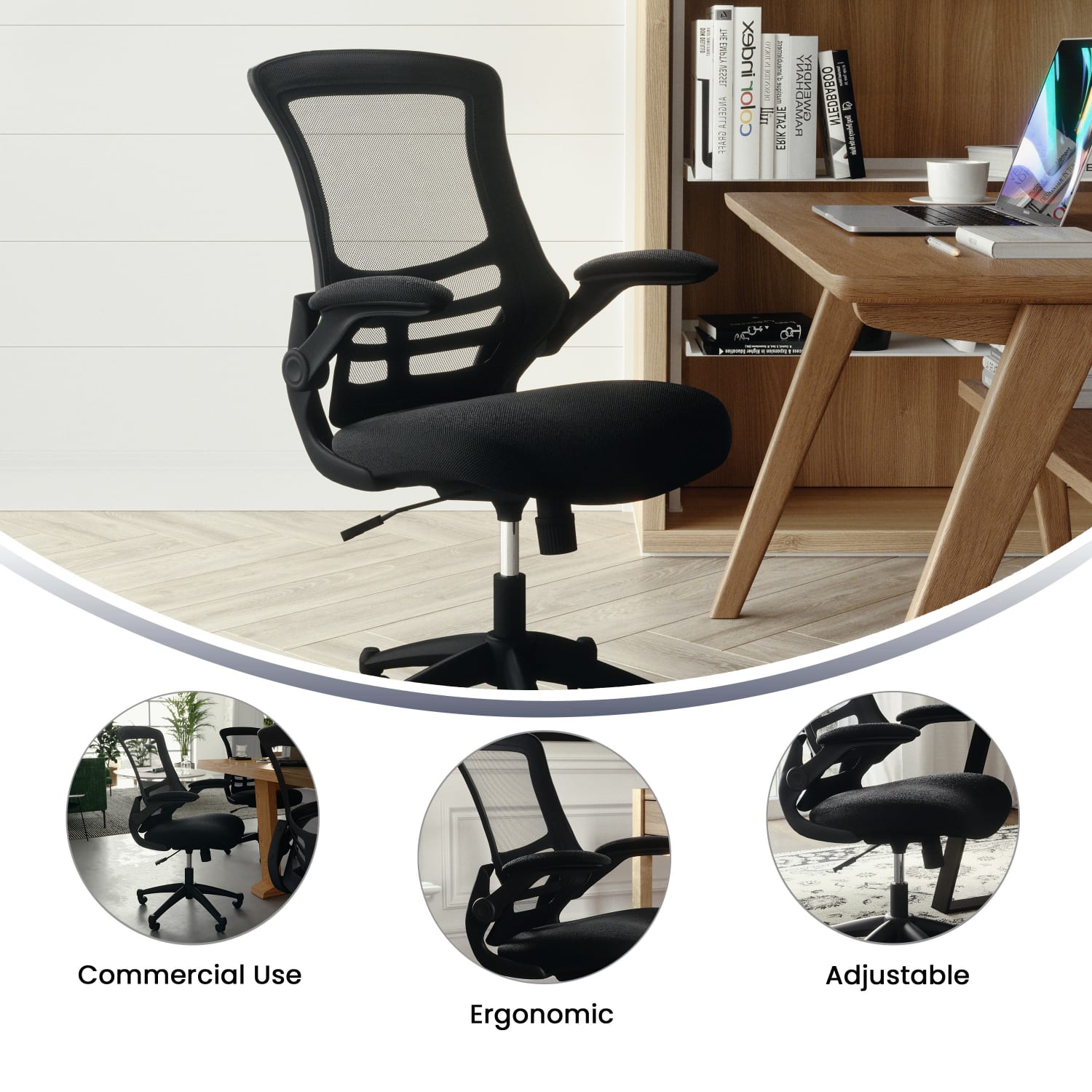 Flash Furniture Mesh Mid Back Swivel Task Chair With Flip Up Arms Black PopularChairscom