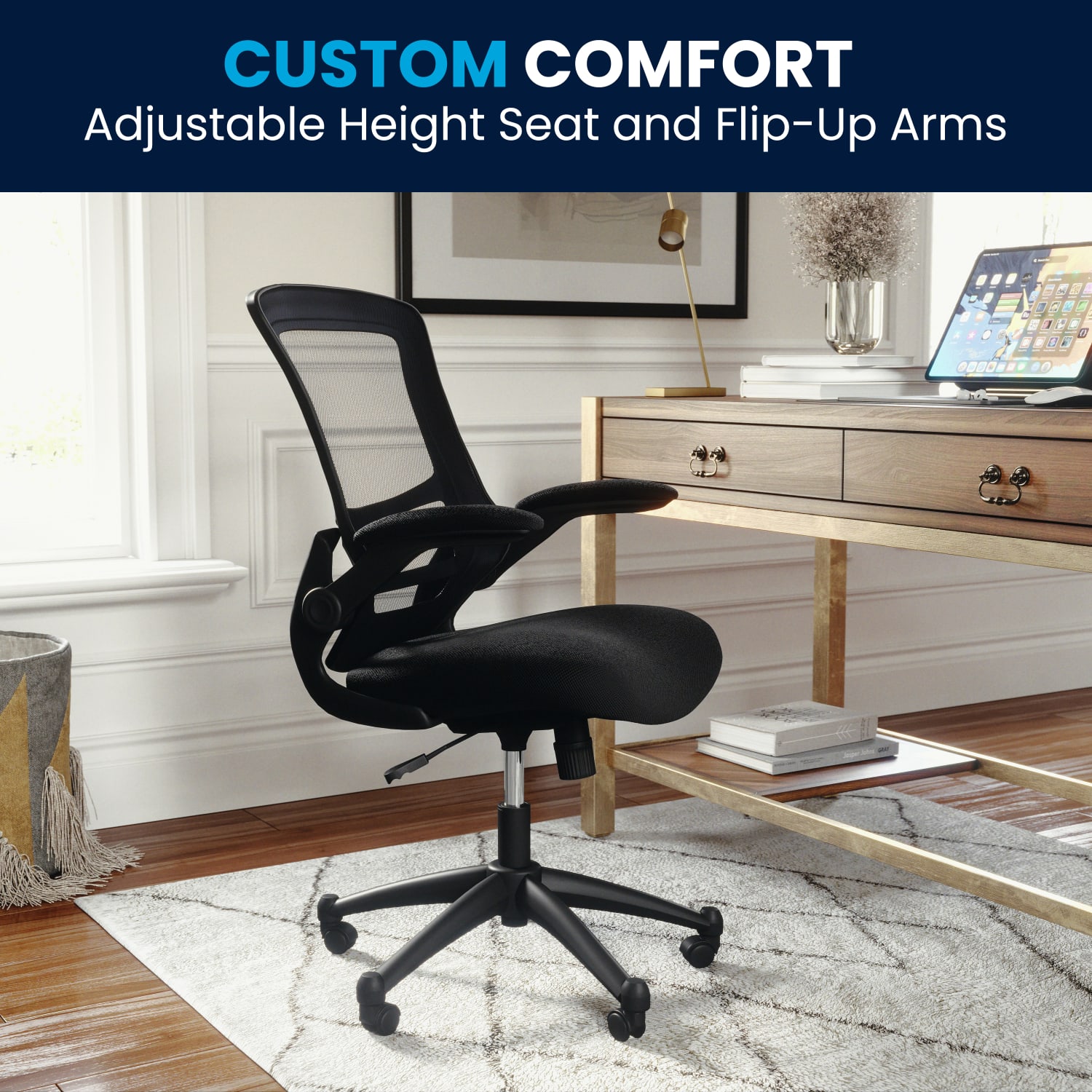 Flash Furniture Mesh Mid Back Swivel Task Chair With Flip Up Arms Black PopularChairscom