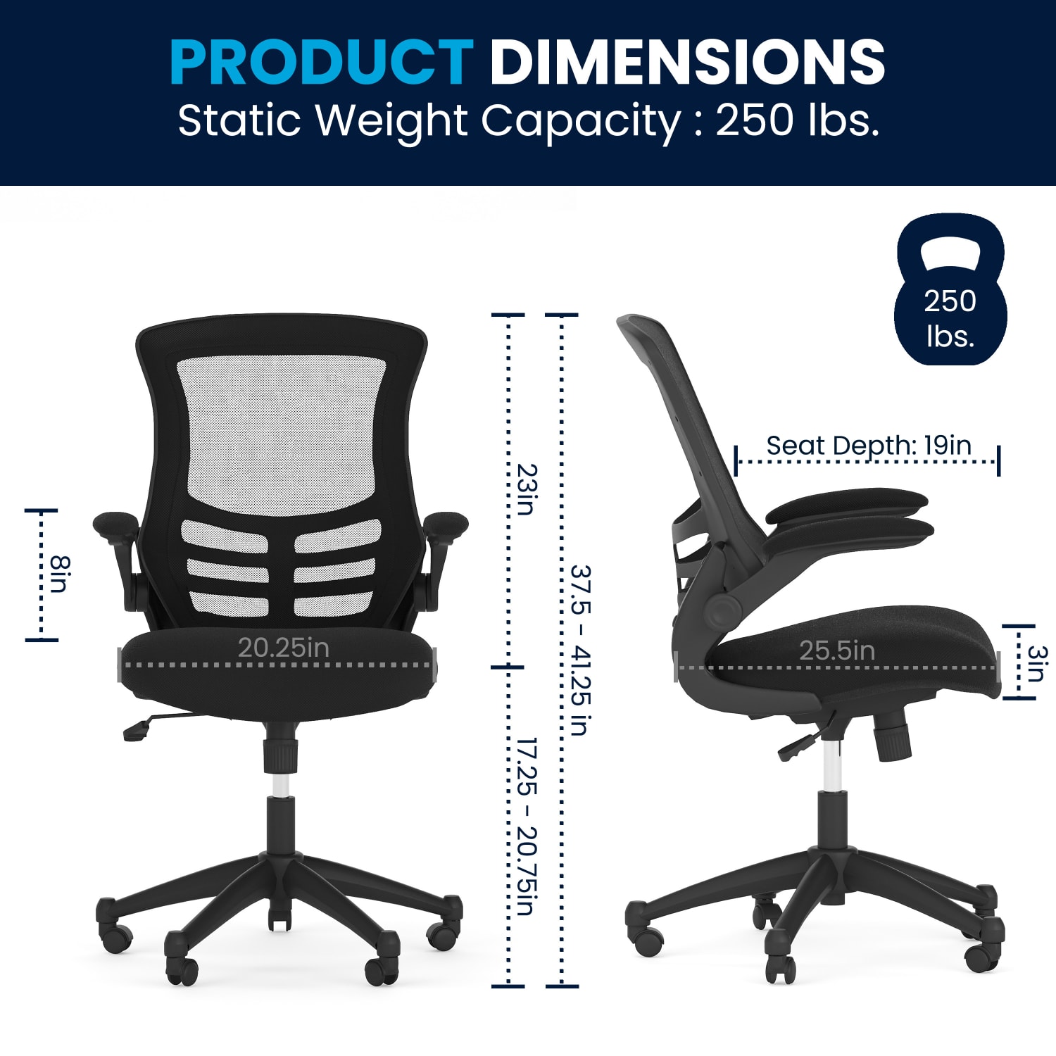 Flash Furniture Mesh Mid Back Swivel Task Chair With Flip Up Arms Black PopularChairscom