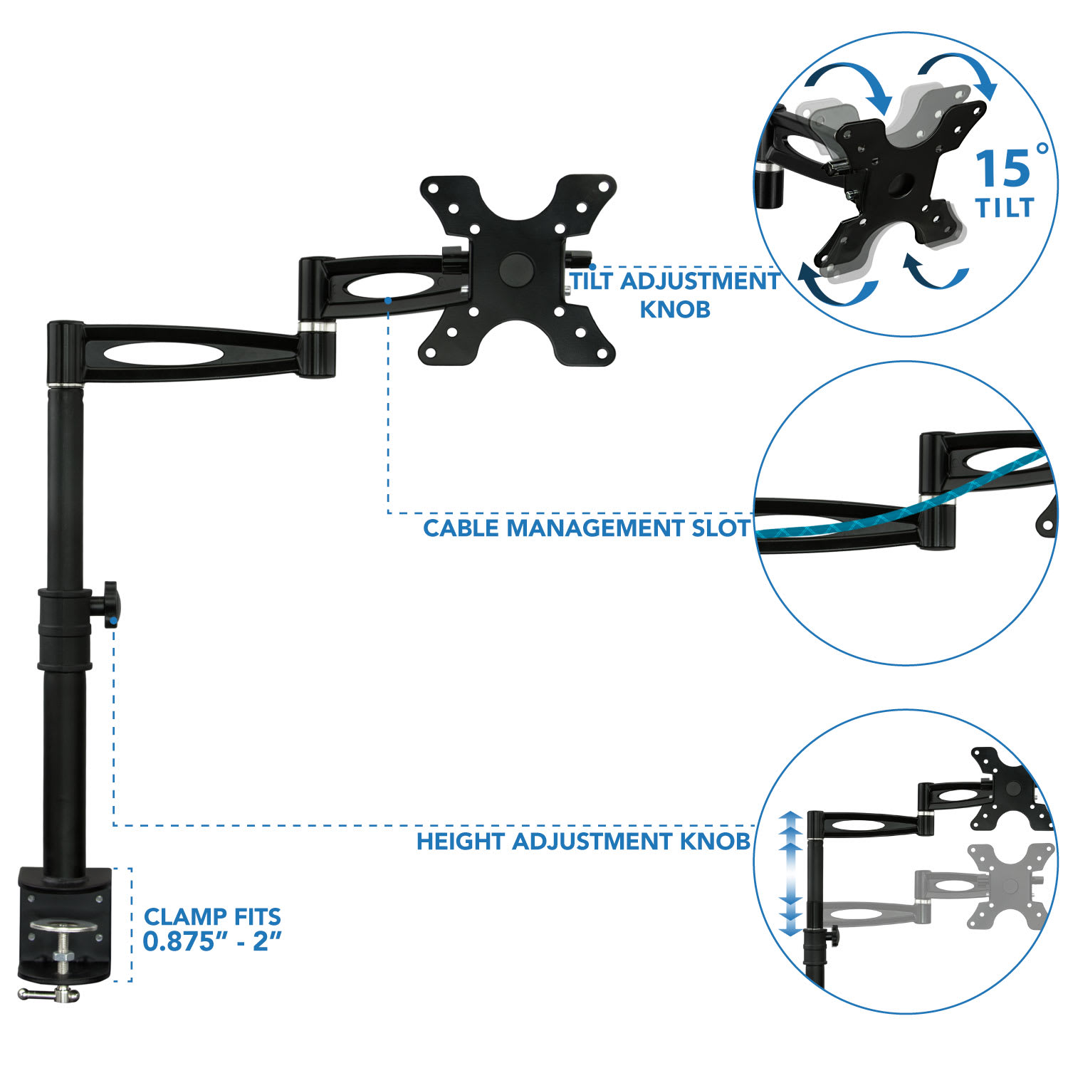 Mount-It! MI-705 Monitor Desk Mount For Up To 30in Monitors, 15inH x 10inW x 3inD, Black - Image 4