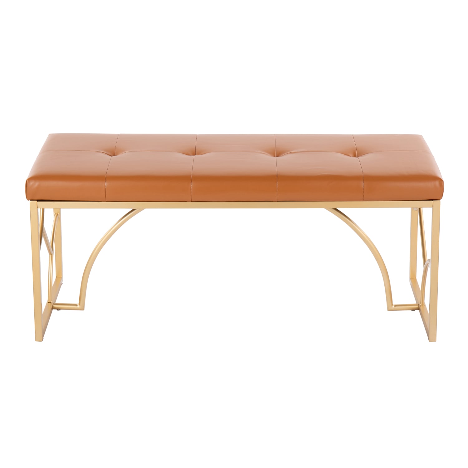 LumiSource Constellation Contemporary Faux Leather Bench, Camel/Gold - Image 5