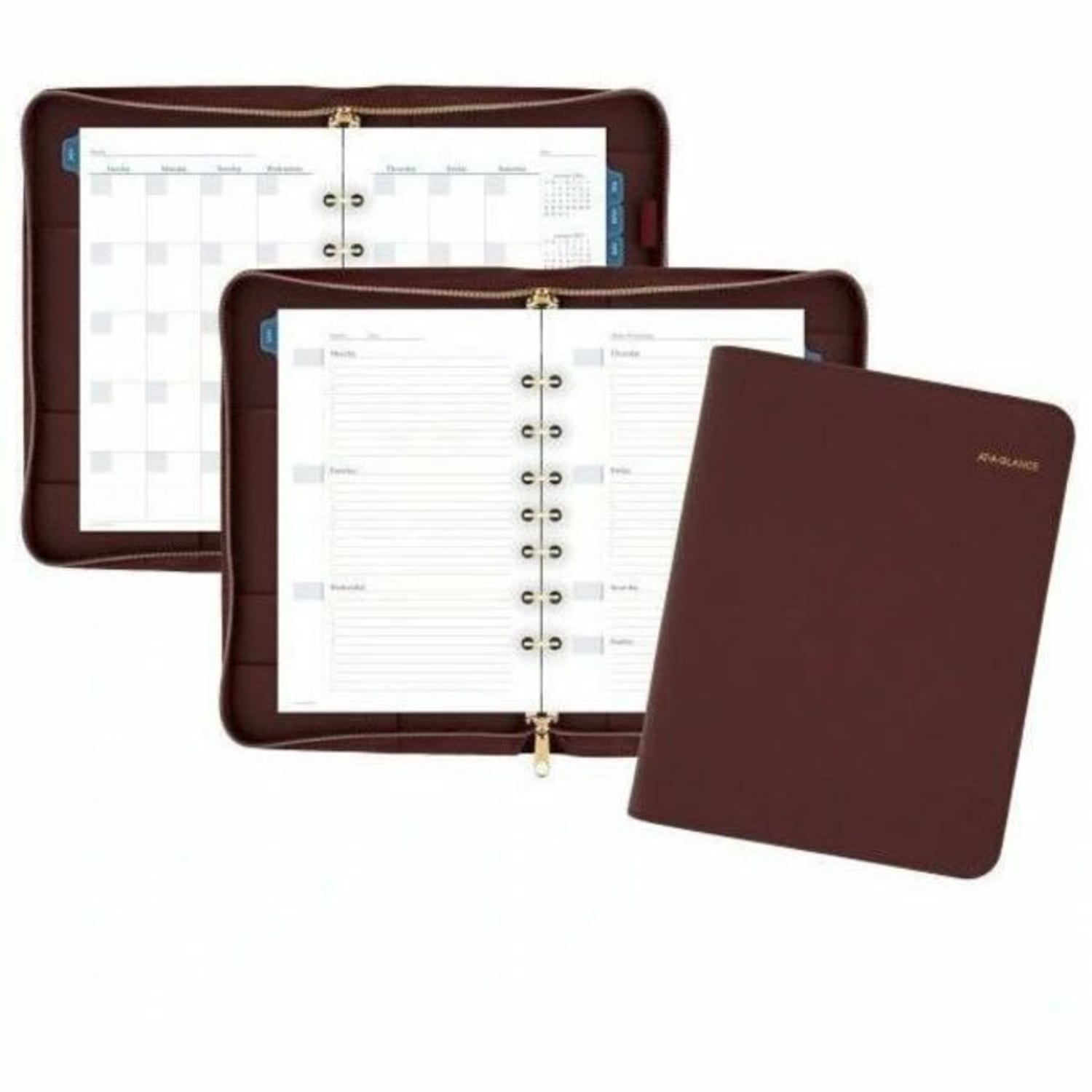 AT-A-GLANCE Weekly/Monthly Faux Leather Fashion Starter Set Planner, 5 1/2in x 8 1/2in, Merlot