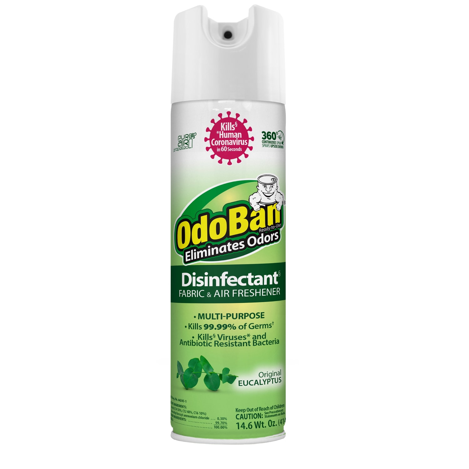 OdoBan Odor Eliminator Disinfectant 360 deg. Spray, Original Eucalyptus Scent, 14.6 Oz