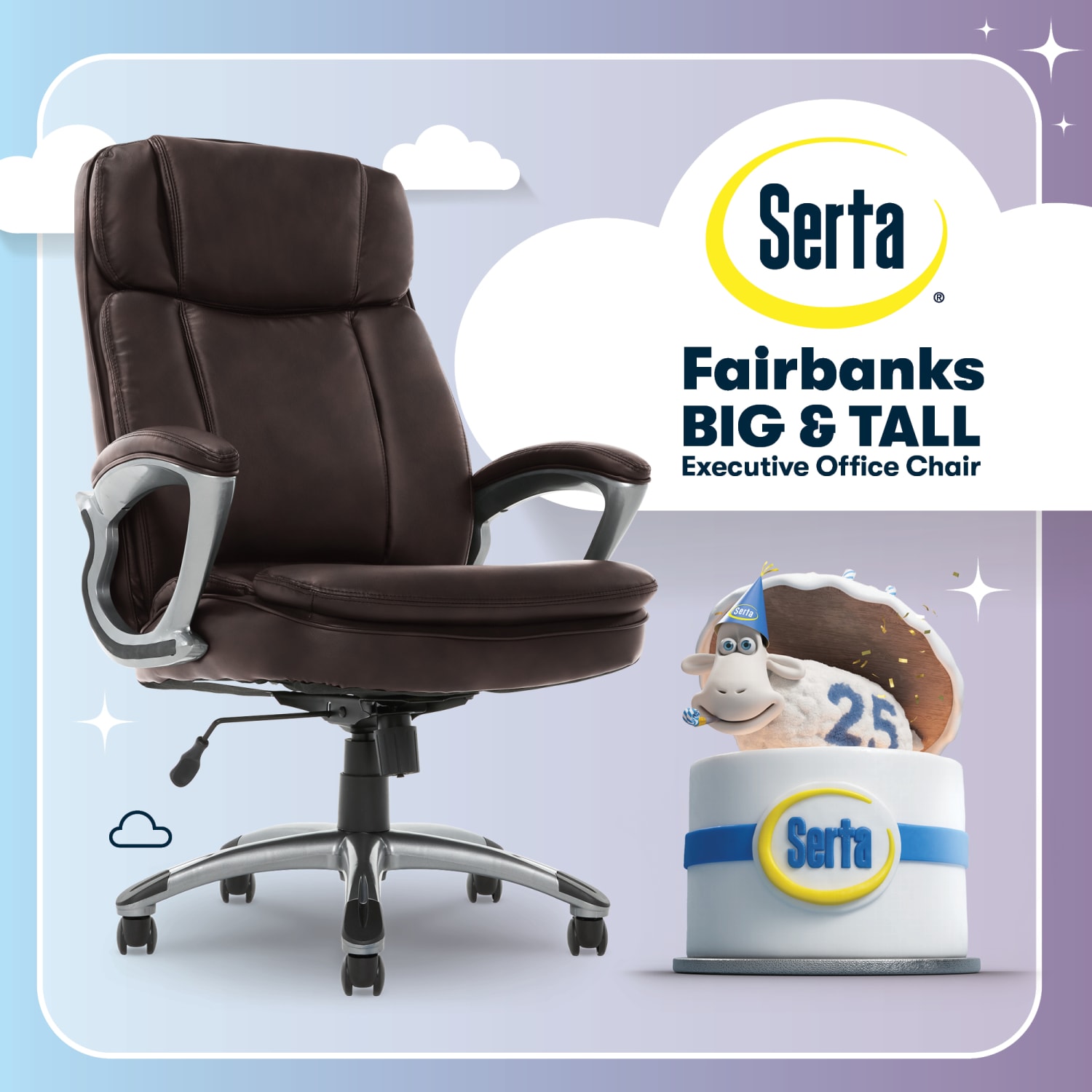 Serta Big And Tall Ergonomic Bonded Leather High-Back Office Chair, Old Chestnut/Silver - Image 4