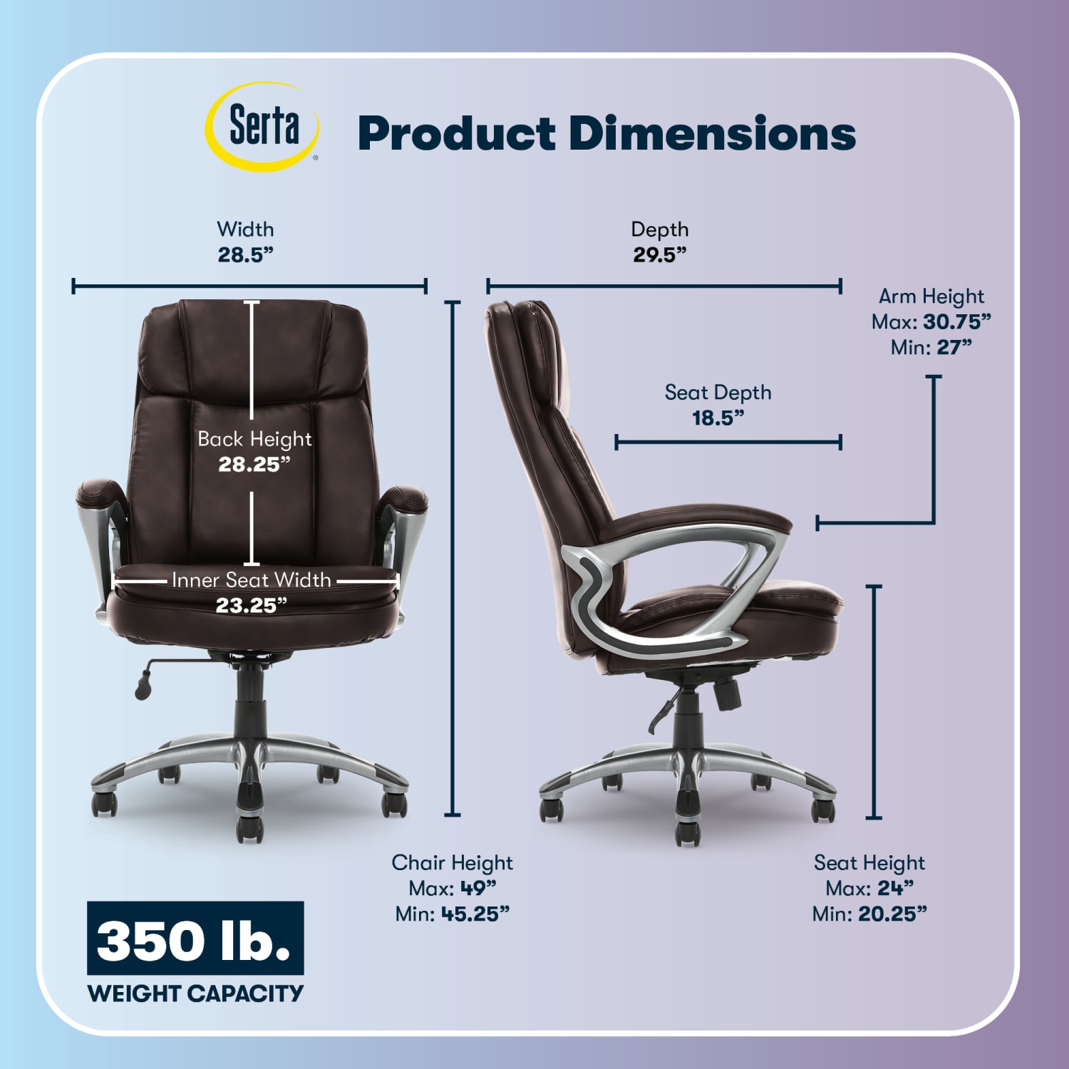 Serta Big And Tall Ergonomic Bonded Leather High-Back Office Chair, Old Chestnut/Silver - Image 5
