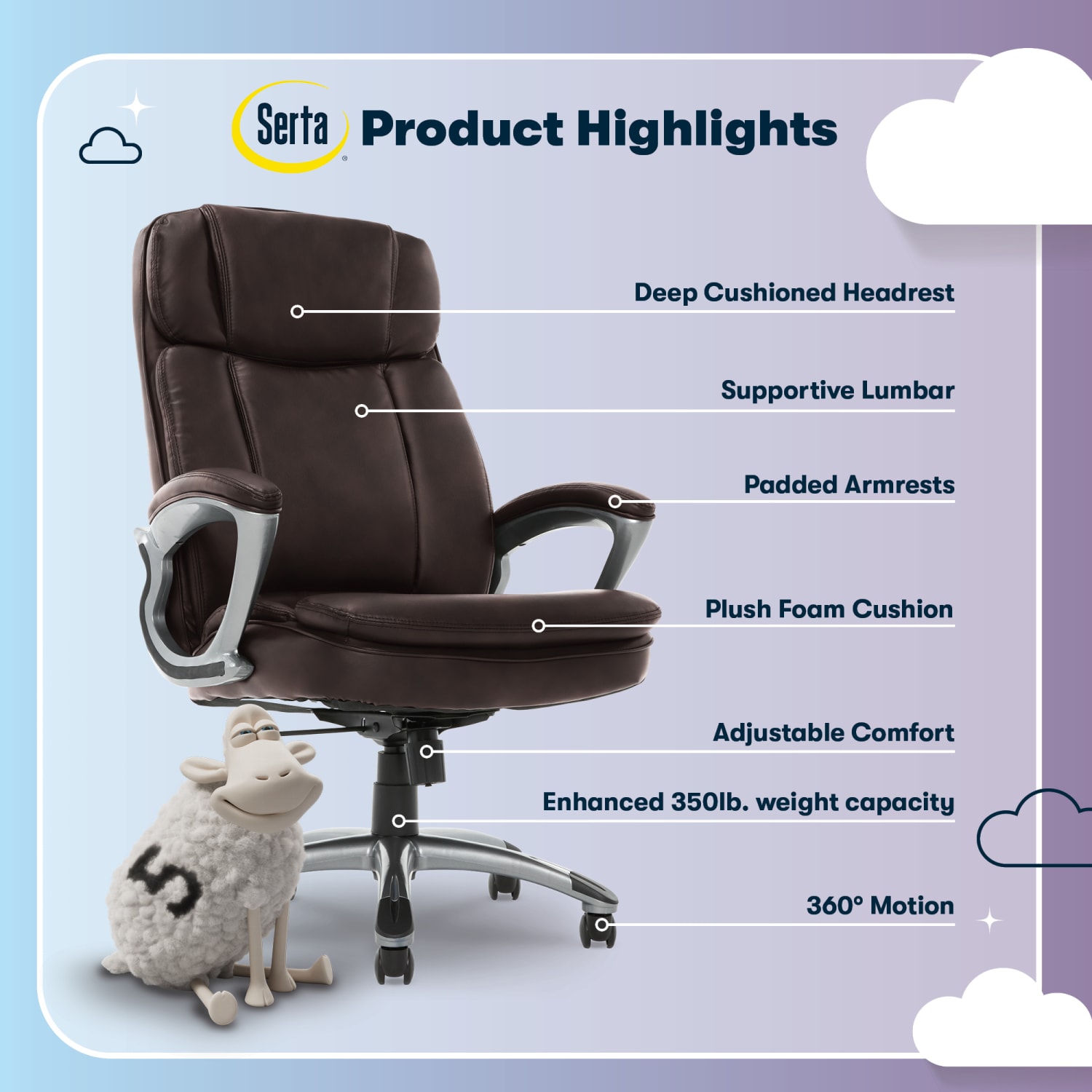 Serta Big And Tall Ergonomic Bonded Leather High Back Office Chair Old ChestnutSilver PopularChairscom