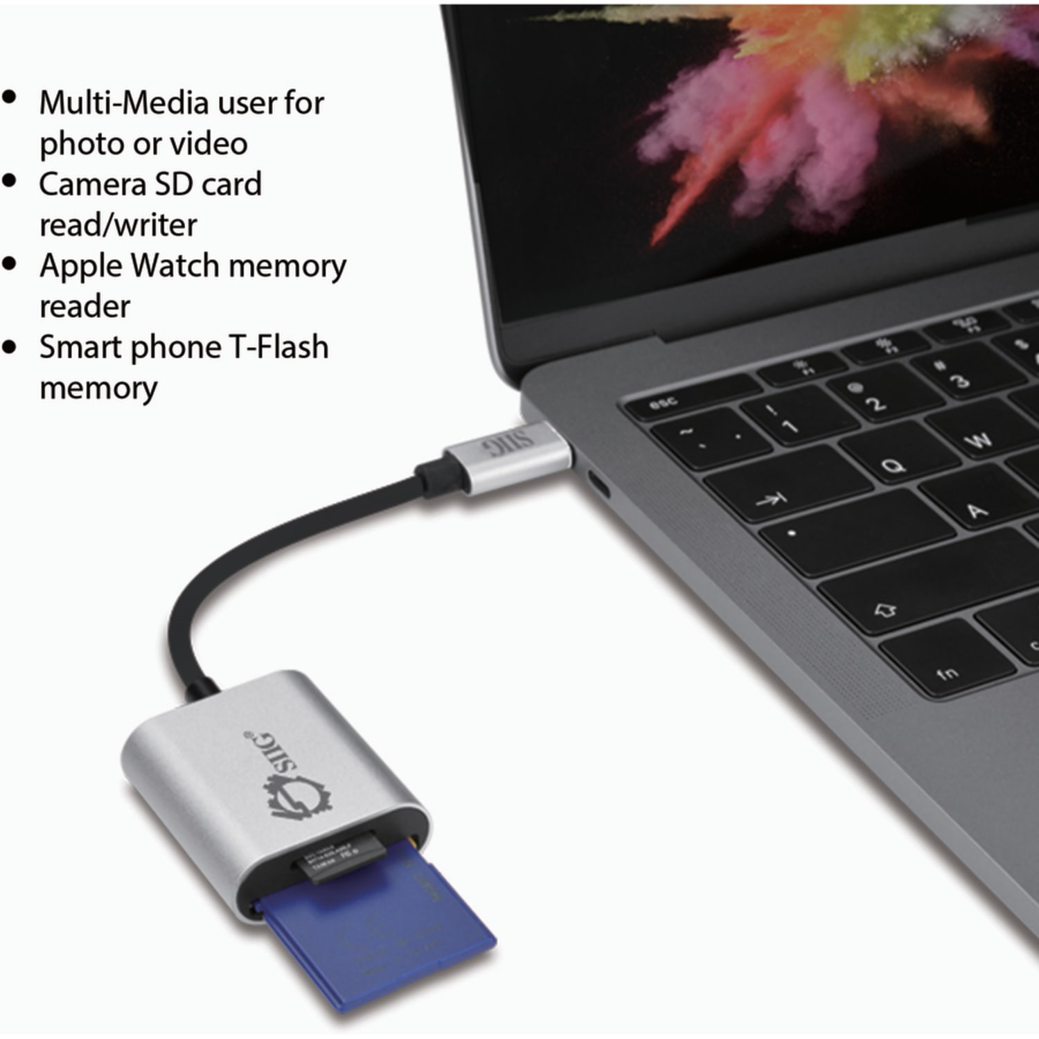 SIIG USB-C 2-in-1 Card Reader for SD & Micro SD - Silver - 2-in-1 - SD, SDHC, SDXC, TransFlash, microSD, microSDHC, microSDXC, MultiMediaCard (MMC) - USB 3.0 Type C - External - Image 4