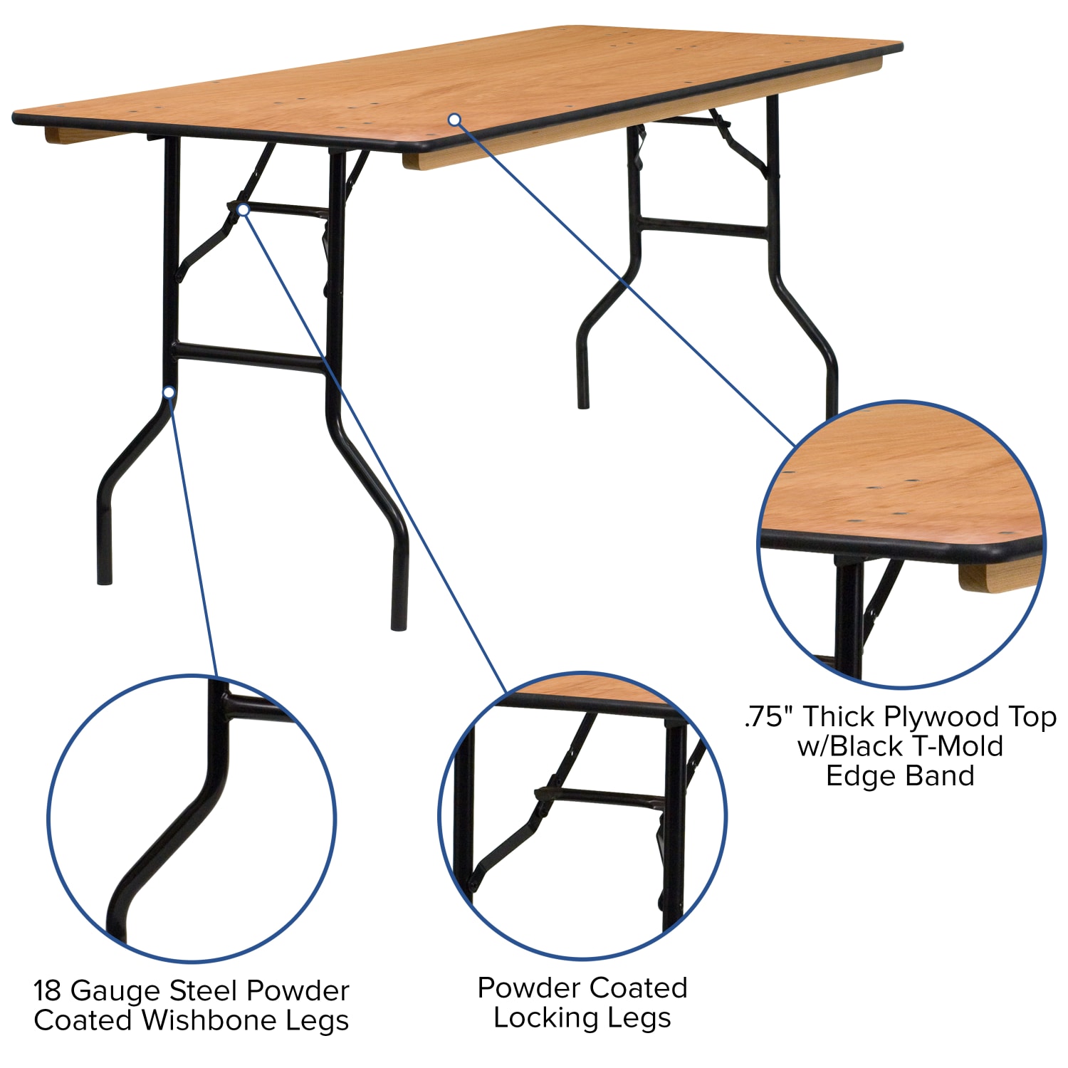Flash Furniture Rectangular Folding Banquet Table, 30-1/4inH x 30inW x 72inD, Natural/Black - Image 4