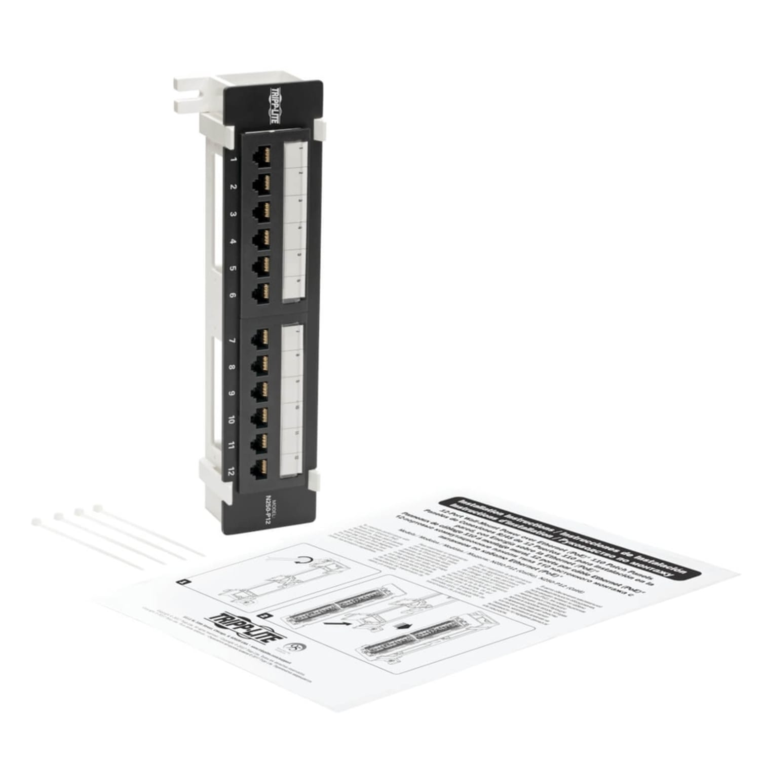 Eaton Tripp Lite Series Cat6 Wall-Mount 12-Port Patch Panel - PoE+ Compliant, 110/Krone, 568A/B, RJ45 Ethernet, TAA - N250P12 - Image 6