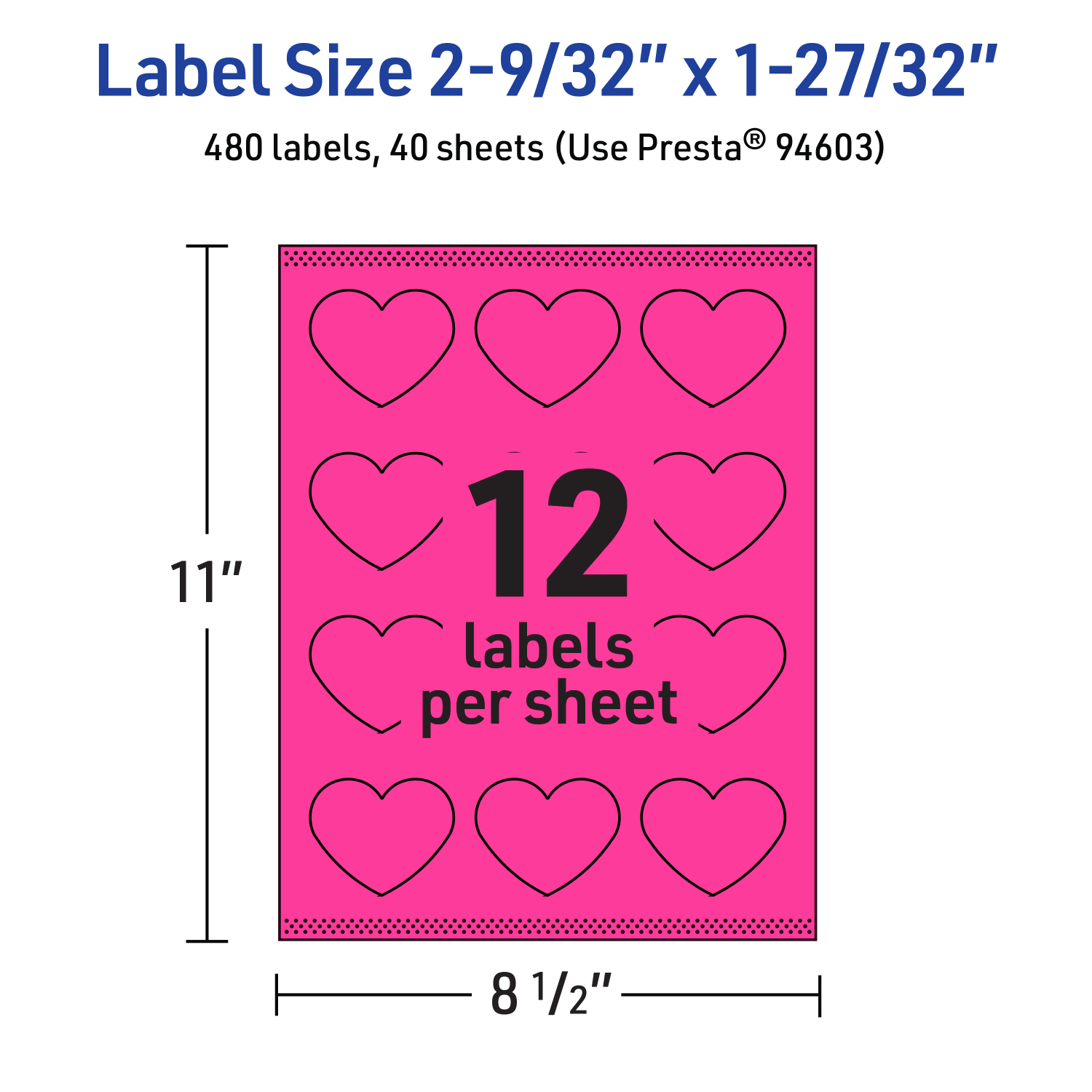 Avery Print-To-The-Edge Labels With Sure Feed Technology, 94603-NMP40, Heart, 2-9/32in x 1-27/32in, Matte Neon Magenta, Pack of 480 - Image 6