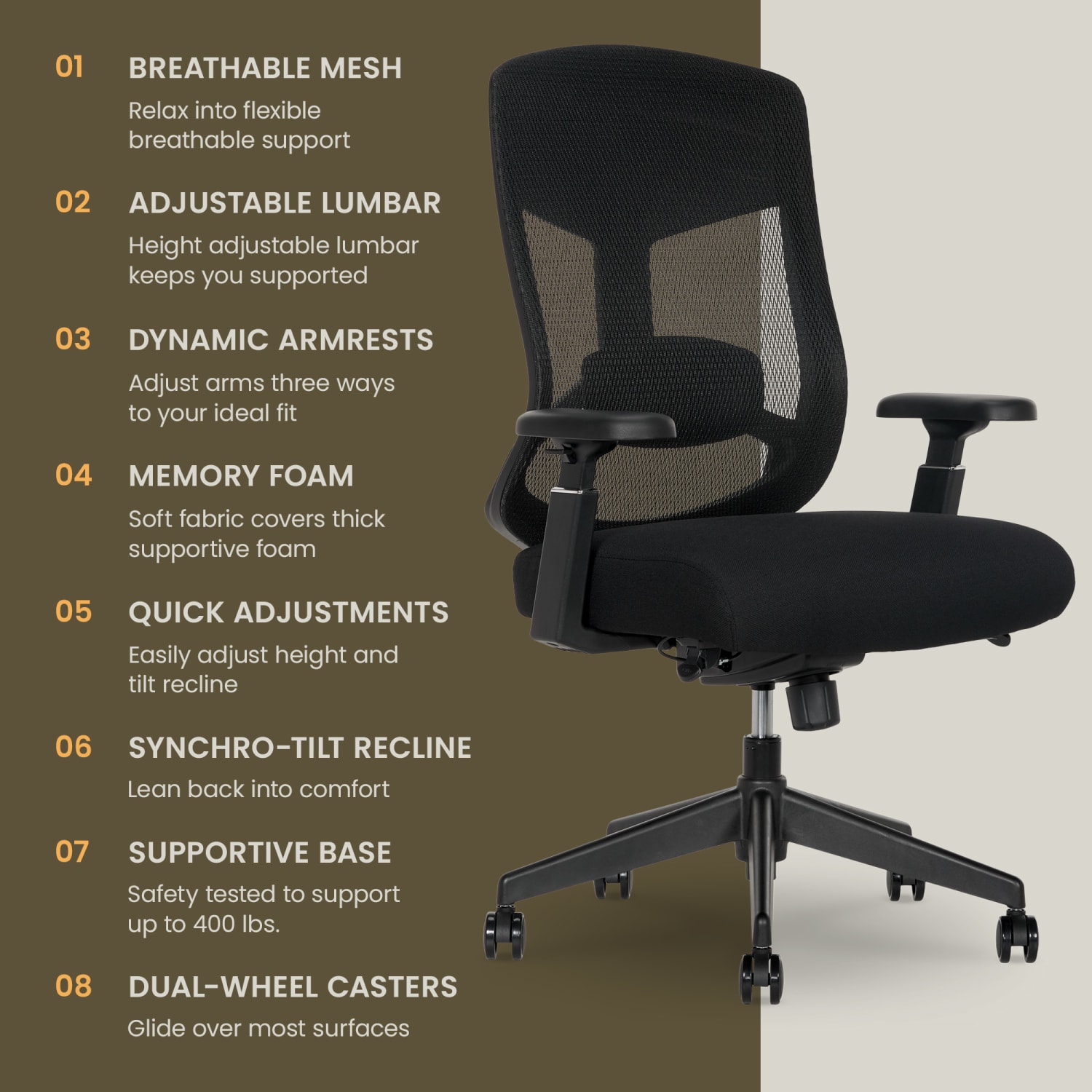 Serta Commercial Eco-2000 Big & Tall Ergonomic Mesh High-Back Executive Office Chair, Black - Image 4