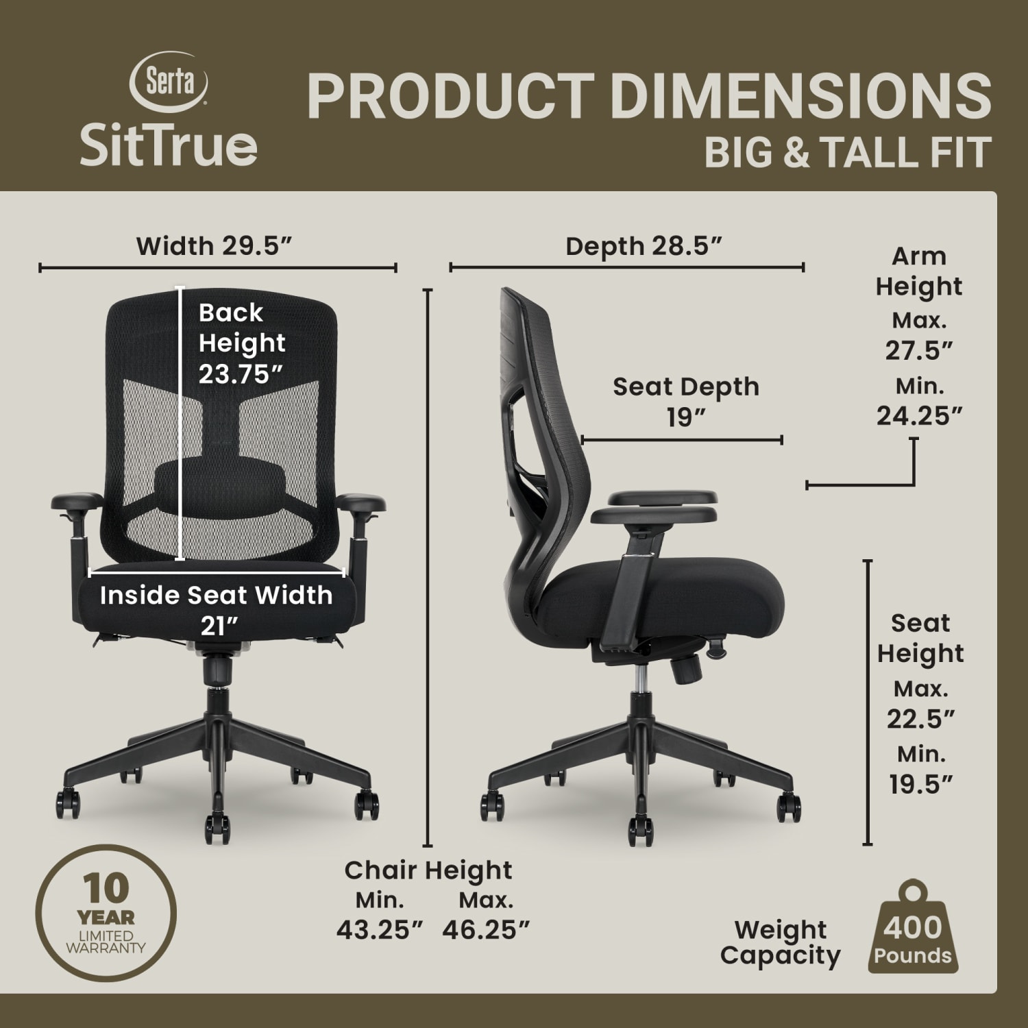 Serta Commercial Eco-2000 Big & Tall Ergonomic Mesh High-Back Executive Office Chair, Black - Image 6