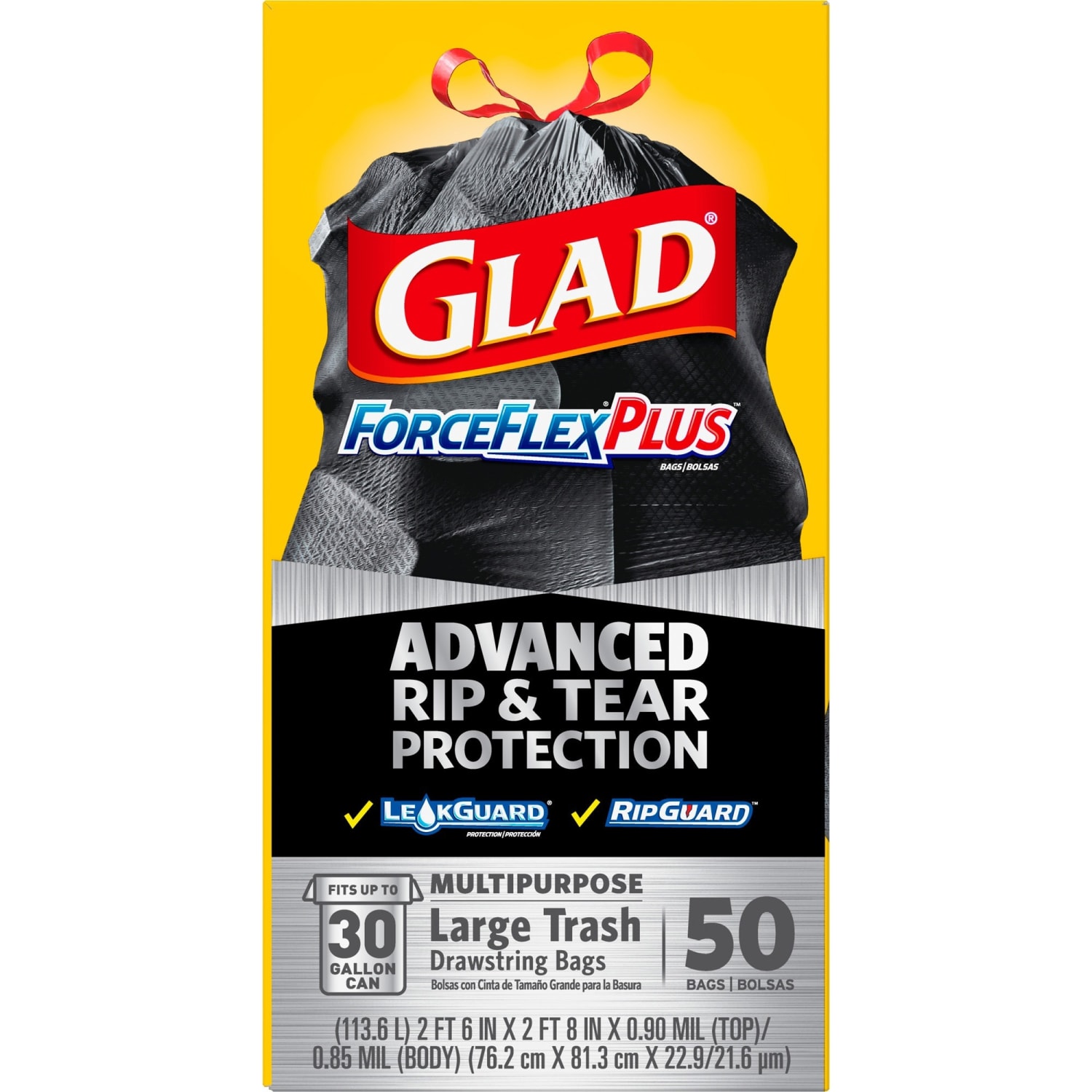 Glad ForceFlexPlus Drawstring Large Trash Bags - Large Size - 30 gal - 0.90 mil (23 Micron) Thickness - Black - 50/Box - Home, Garbage, Office, Commercial, Restaurant - Image 3