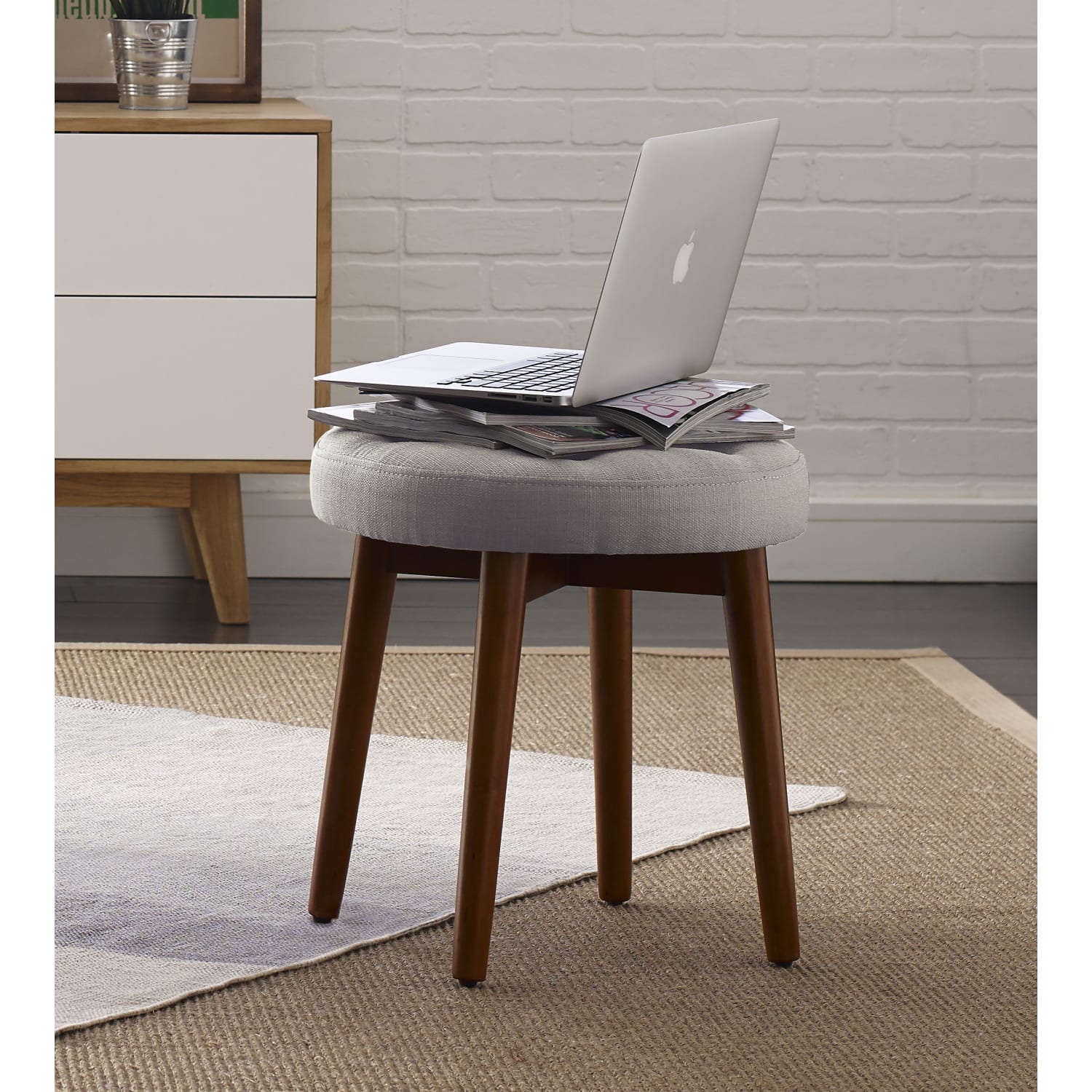 Elle Decor Penelope Round Tufted Stool, Storm Gray/Brown - Image 3