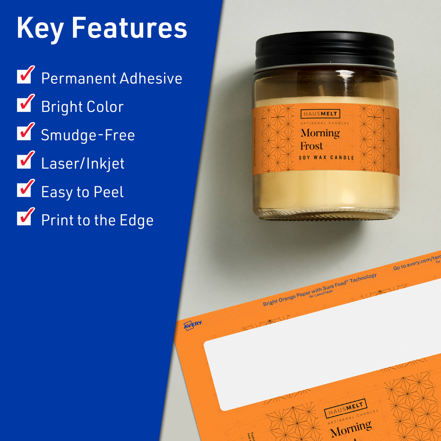 Avery Print-To-The-Edge Labels With Sure Feed Technology, 94247-BOP40, Rectangle, 2-1/2in x 7in, Matte Bright Orange, Pack of 120 - Image 3