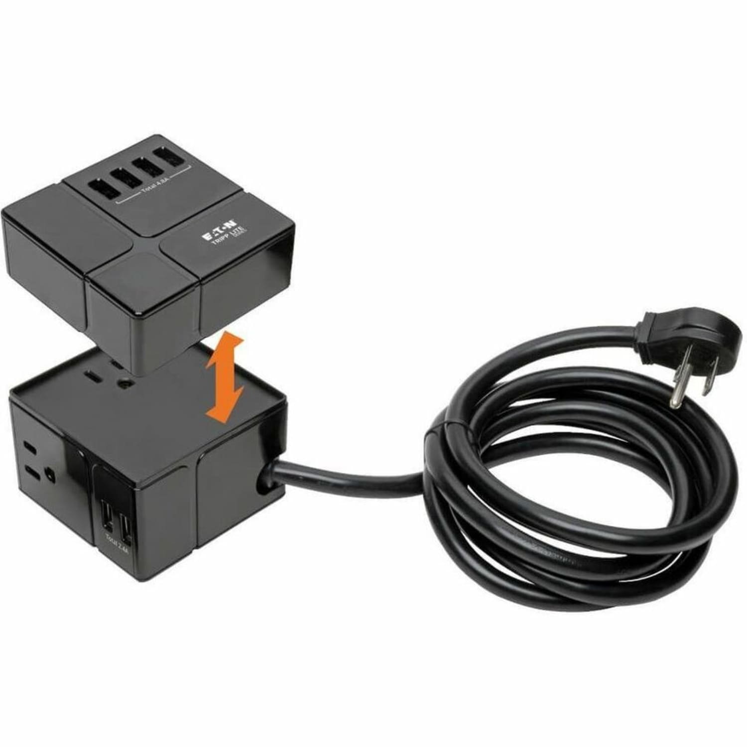 Eaton Tripp Lite Series Surge Protector Power Cube 3-Outlet 6 USB-A 7.2A 6ft Cord Black 540 Joules - Surge protector - TLP366CUBEUSBB - Image 4