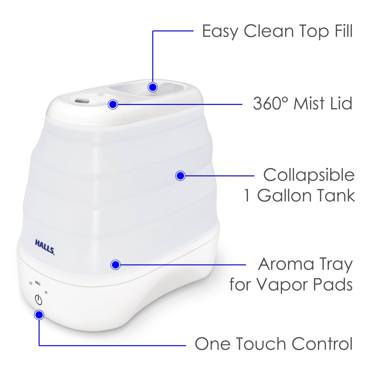 Crane HALLS Collapsible Cool-Mist Humidifier, 3.5 Liters/1 Gallon, White - Image 4