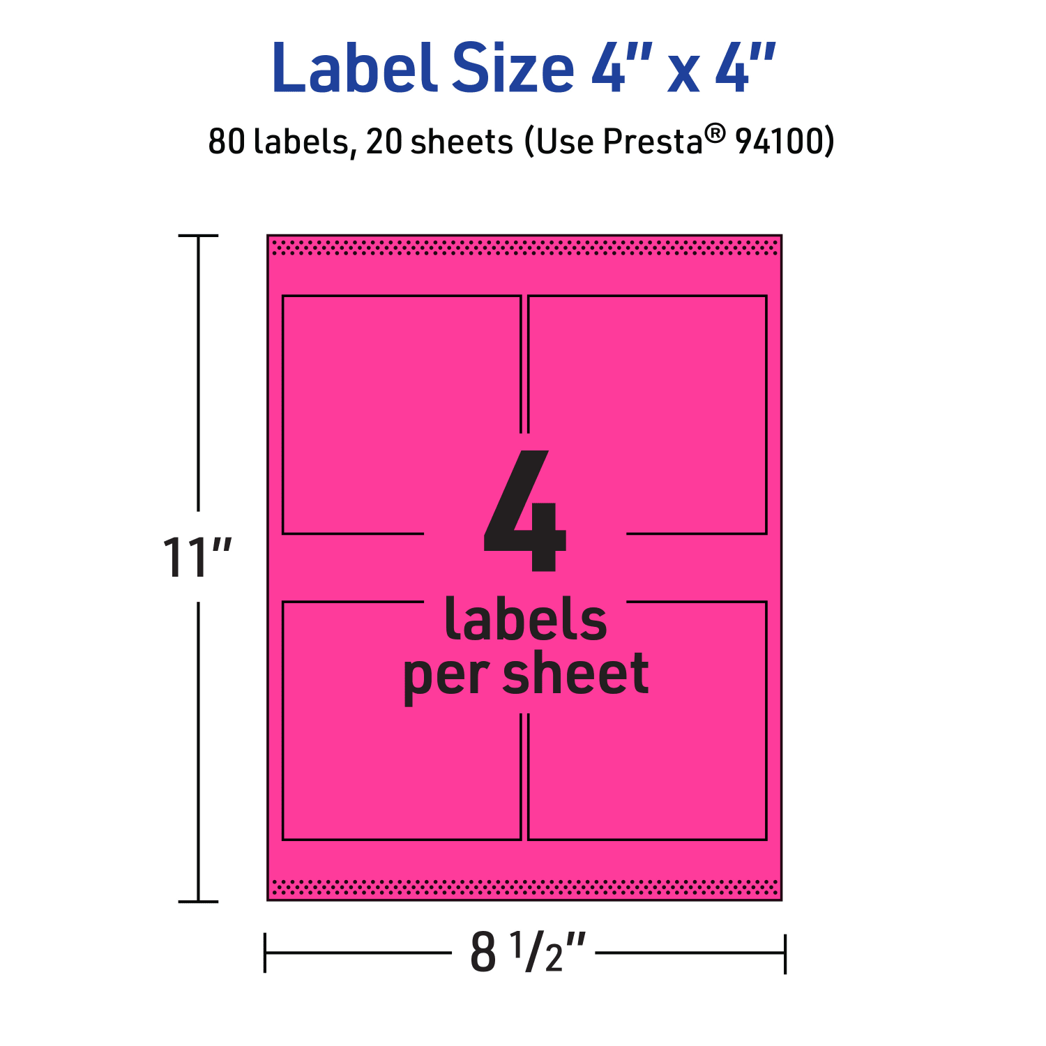 Avery Printable Labels With Sure Feed Technology, 94100-NMP20, Square, 4in x 4in, Matte Neon Magenta, Pack of 80 - Image 6