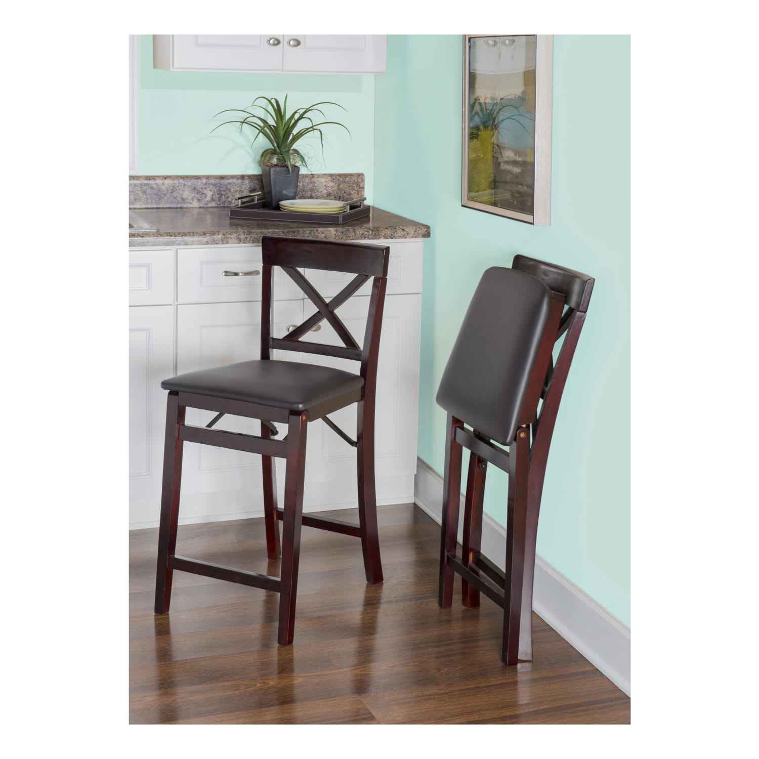 Linon Richland Faux Leather Folding Counter Stool, Espresso/Brown - Image 6