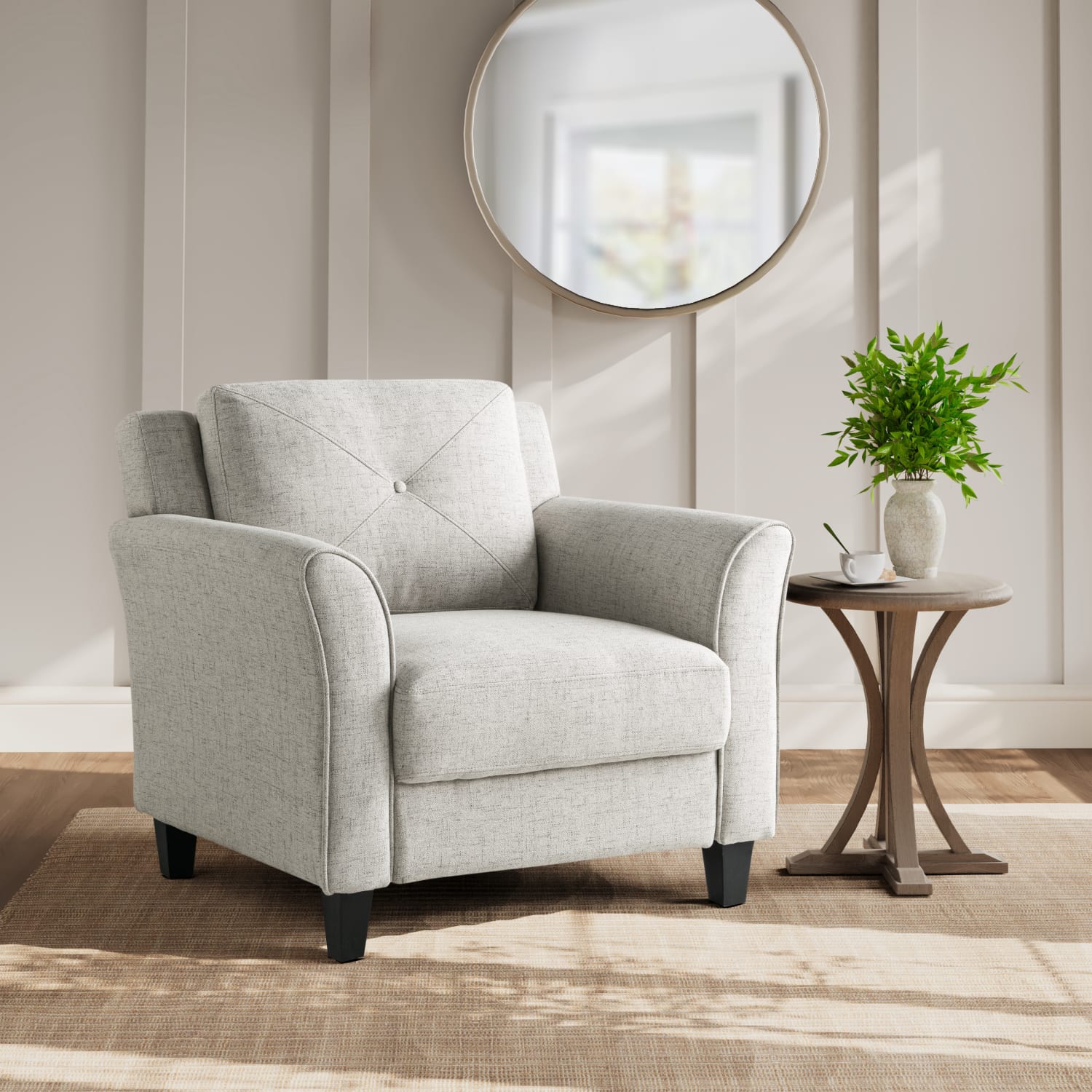 Lifestyle Solutions Hanson Microfiber Chair With Curved Arms, Beige/Black - Image 3