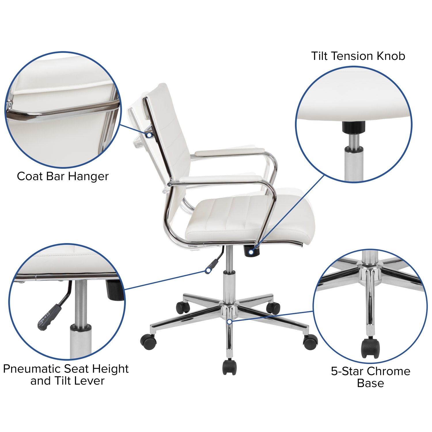 Flash Furniture Work From Home Desk And Chair Set With Adjustable Computer Desk, LeatherSoft Office Chair And Locking Mobile Filing Cabinet, White - Image 5
