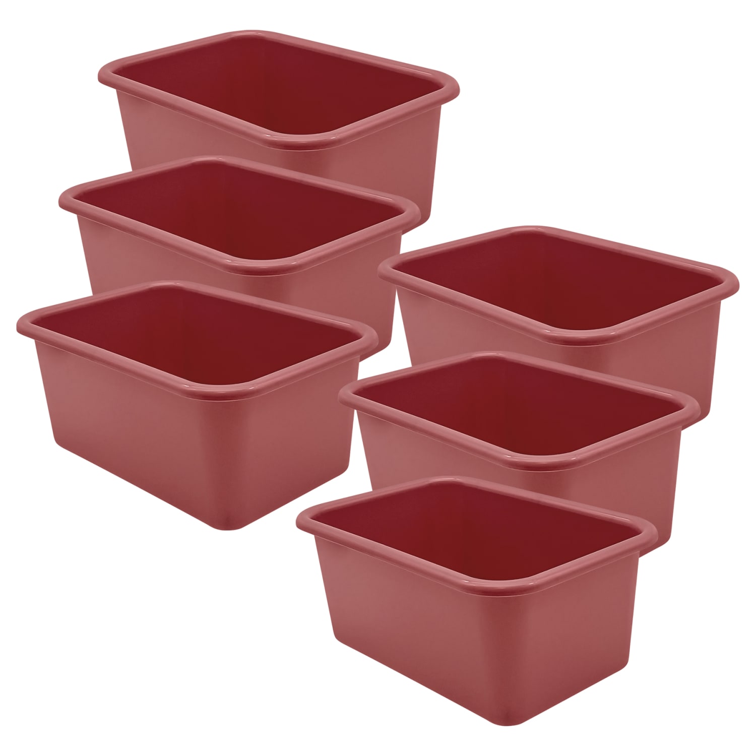 Teacher Created Resources Small Plastic Storage Bins, 5inH x 7-3/4inW x 11-3/8inD, Deep Rose, Pack Of 6 Bins